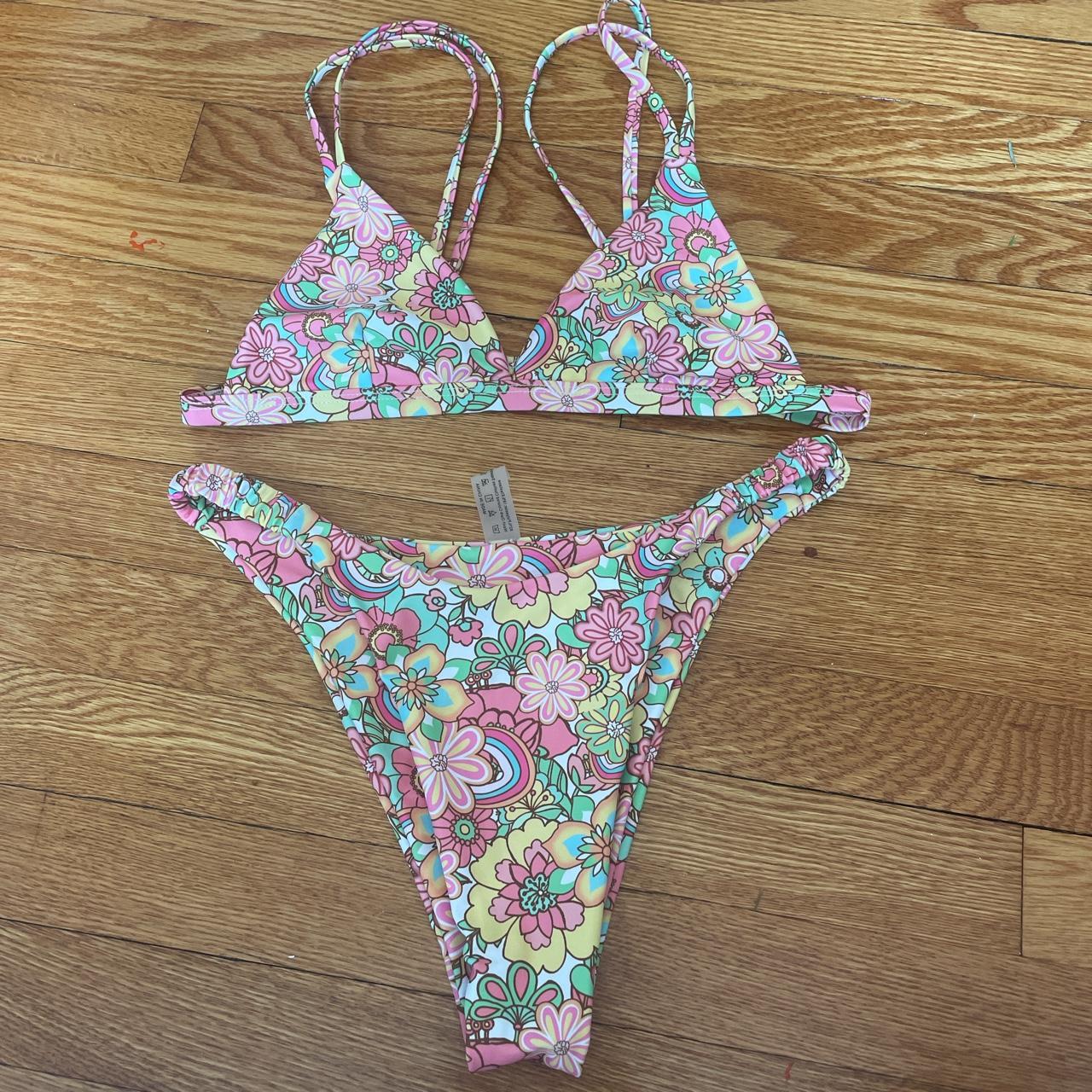 SHEIN Women's Yellow and Pink Bikinis-and-tankini-sets | Depop