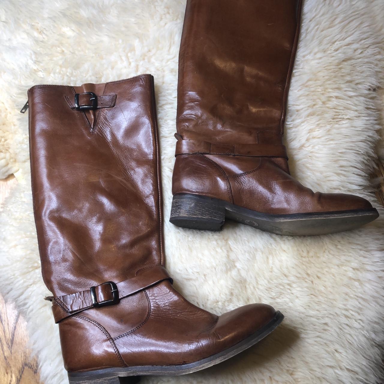 Tan leather riding boots. Slight scuffing on toes... Depop