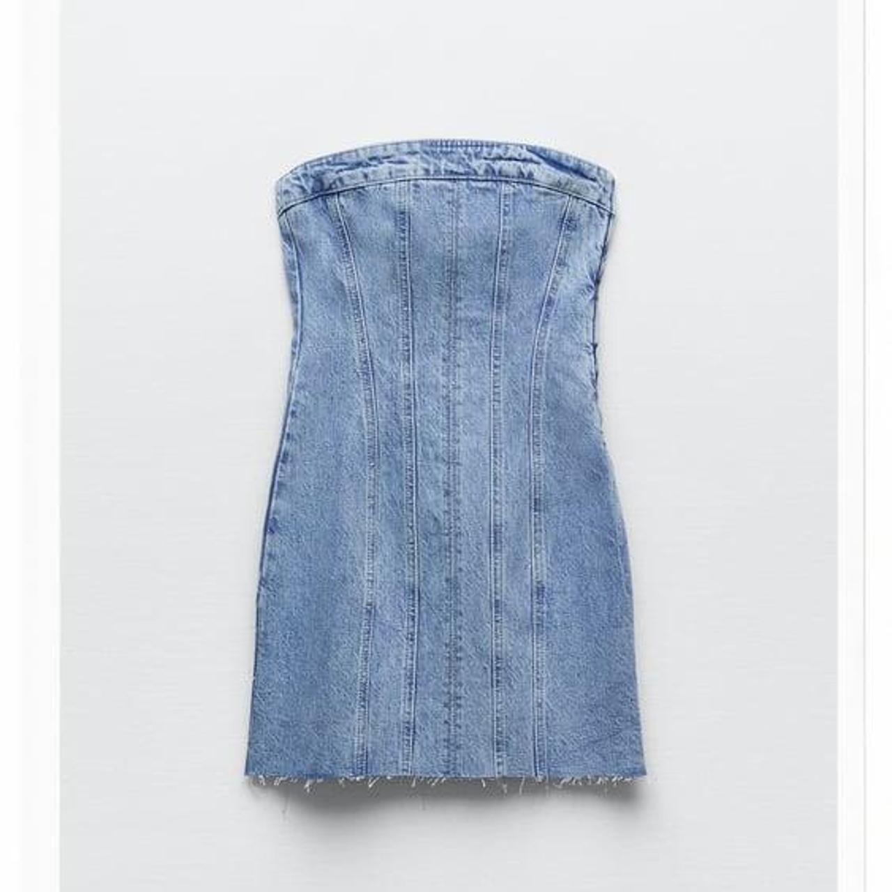 Zara S DENIM BANDEAU DRESS Light blue (Never worn) Depop