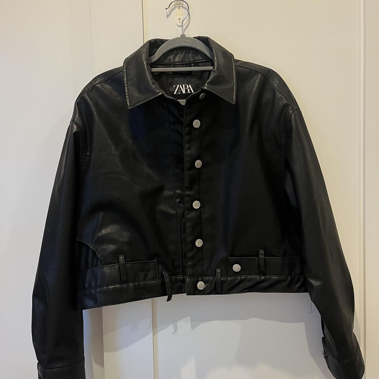 Black faux washed leather jacket. Size S/M #leather... - Depop