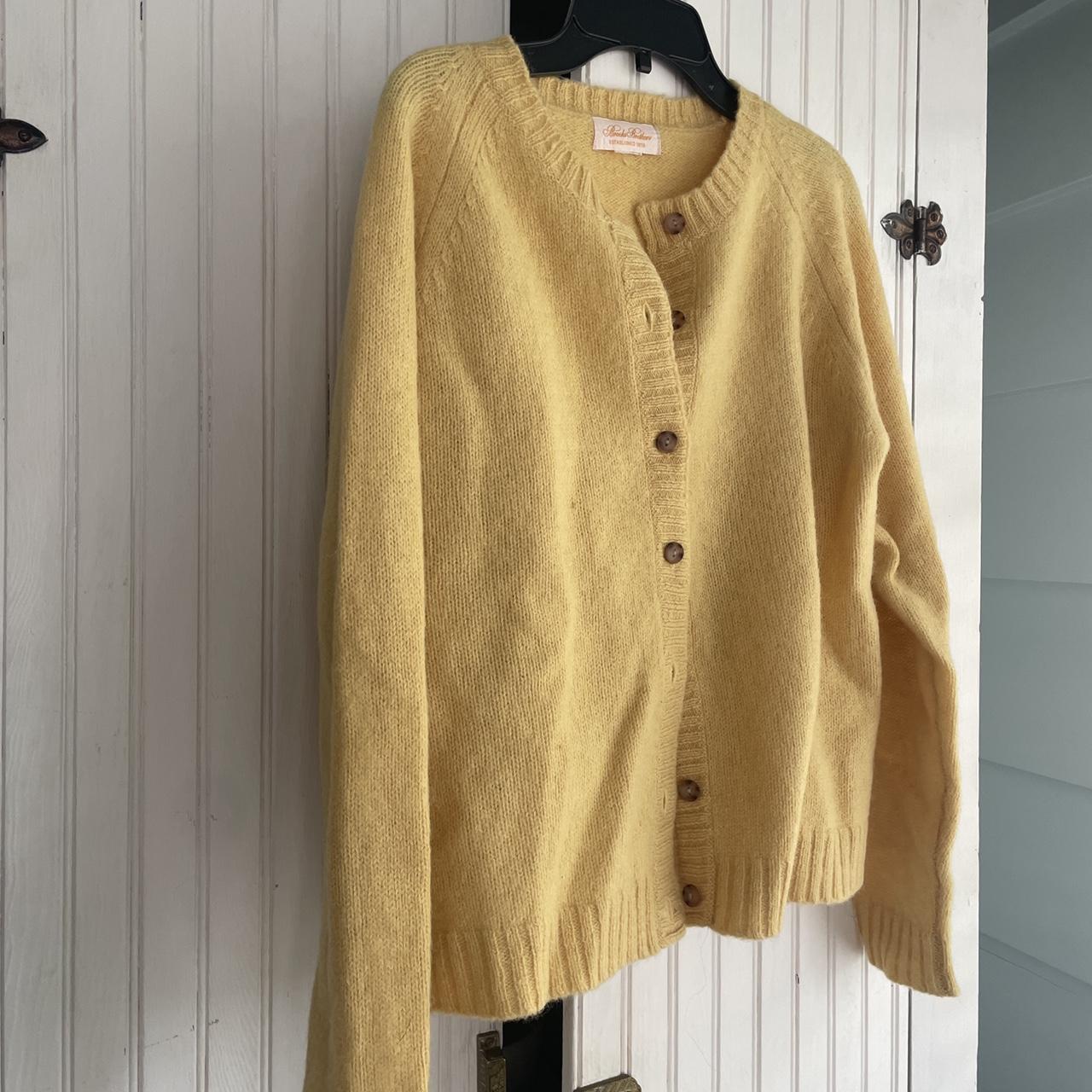 wool and mohair yellow brooks brothers cardigan - Depop