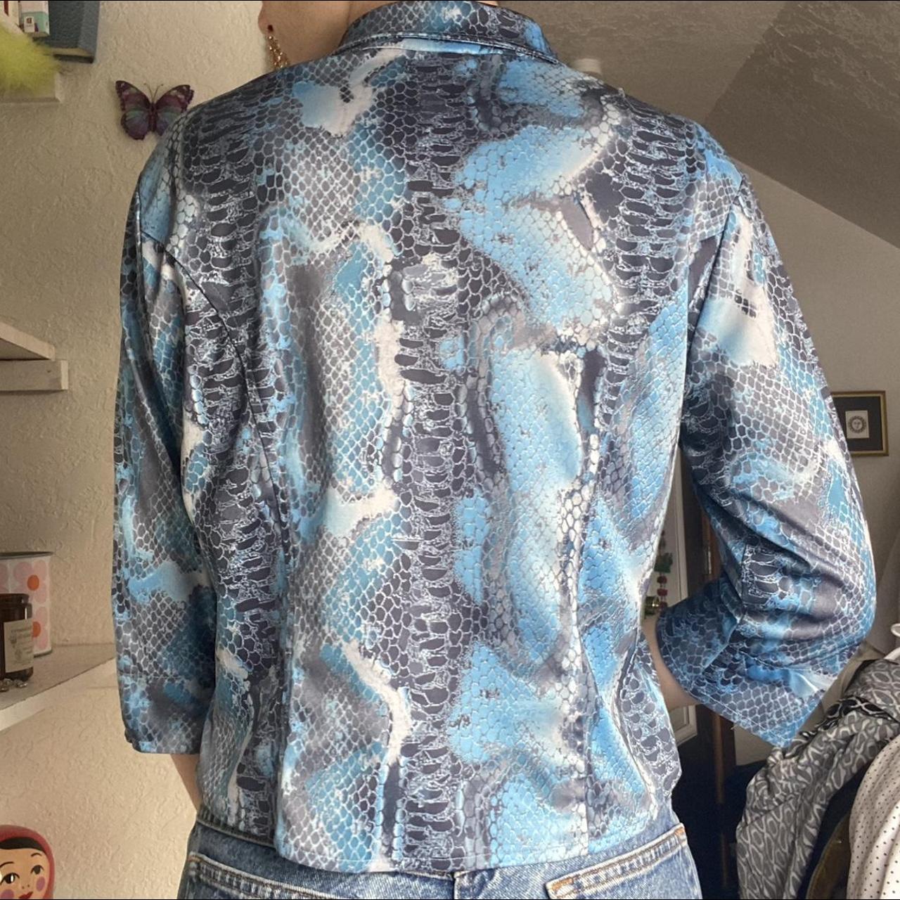 Vintage Wranglers western blue snakeskin button down... - Depop