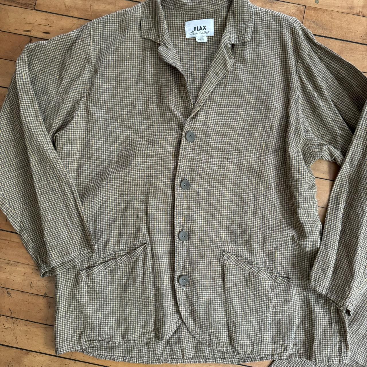 FLAX by Jeanne Engelhart Shirt Size Medium Brown Linen Top Button