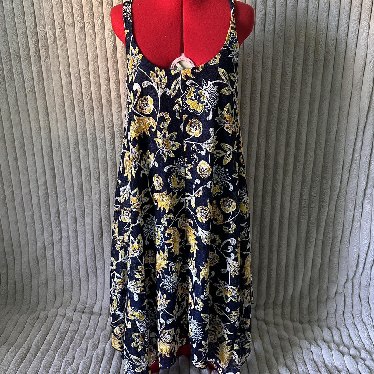 Stunning asymmetrical navy and yellow floral maxi. Depop