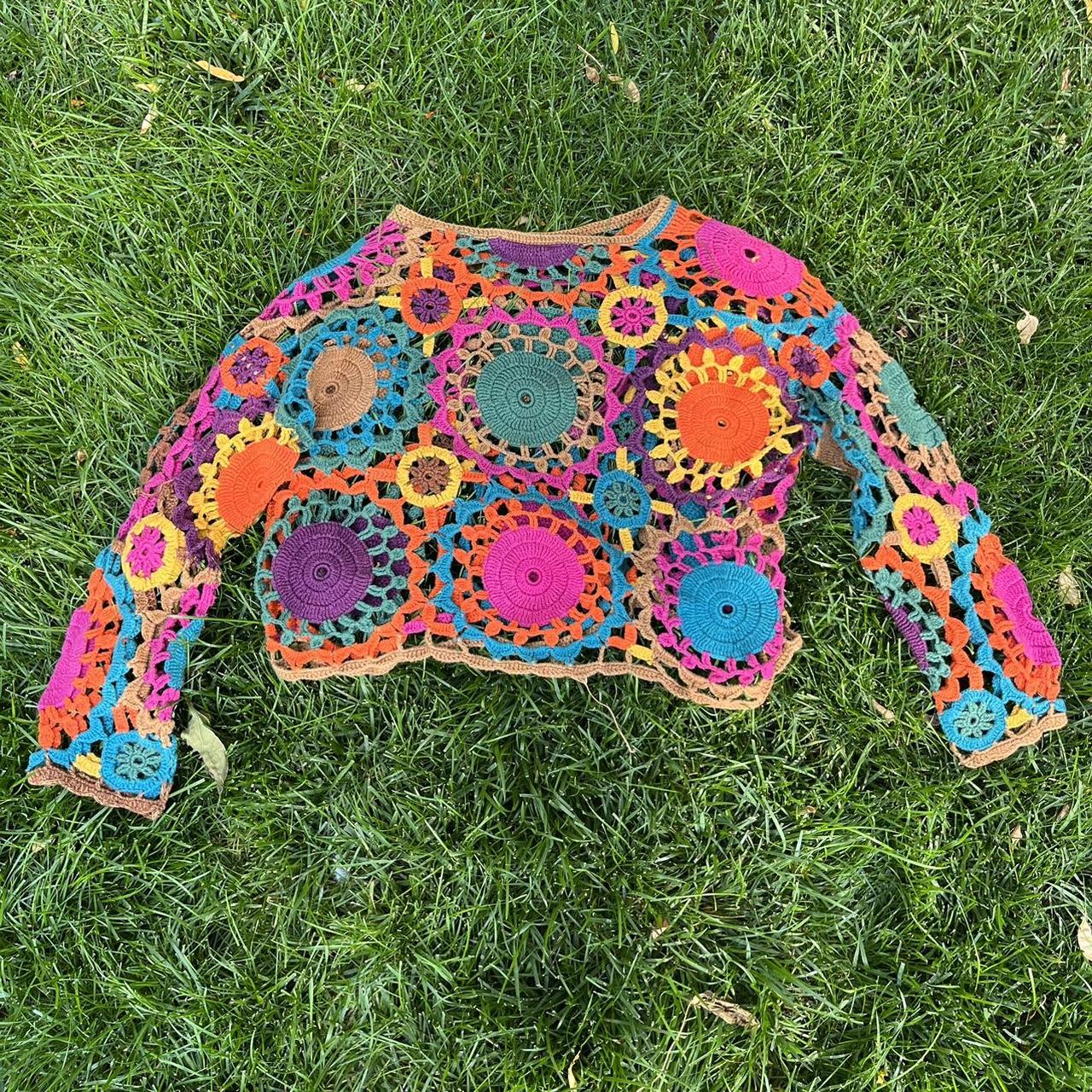 Handmade crochet multi-coloured sweater with