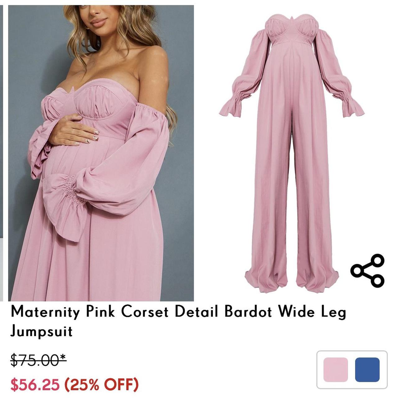 PrettyLittleThing Maternity Corset Detail Bardot Wide Leg Jumpsuit Blue •  Price »