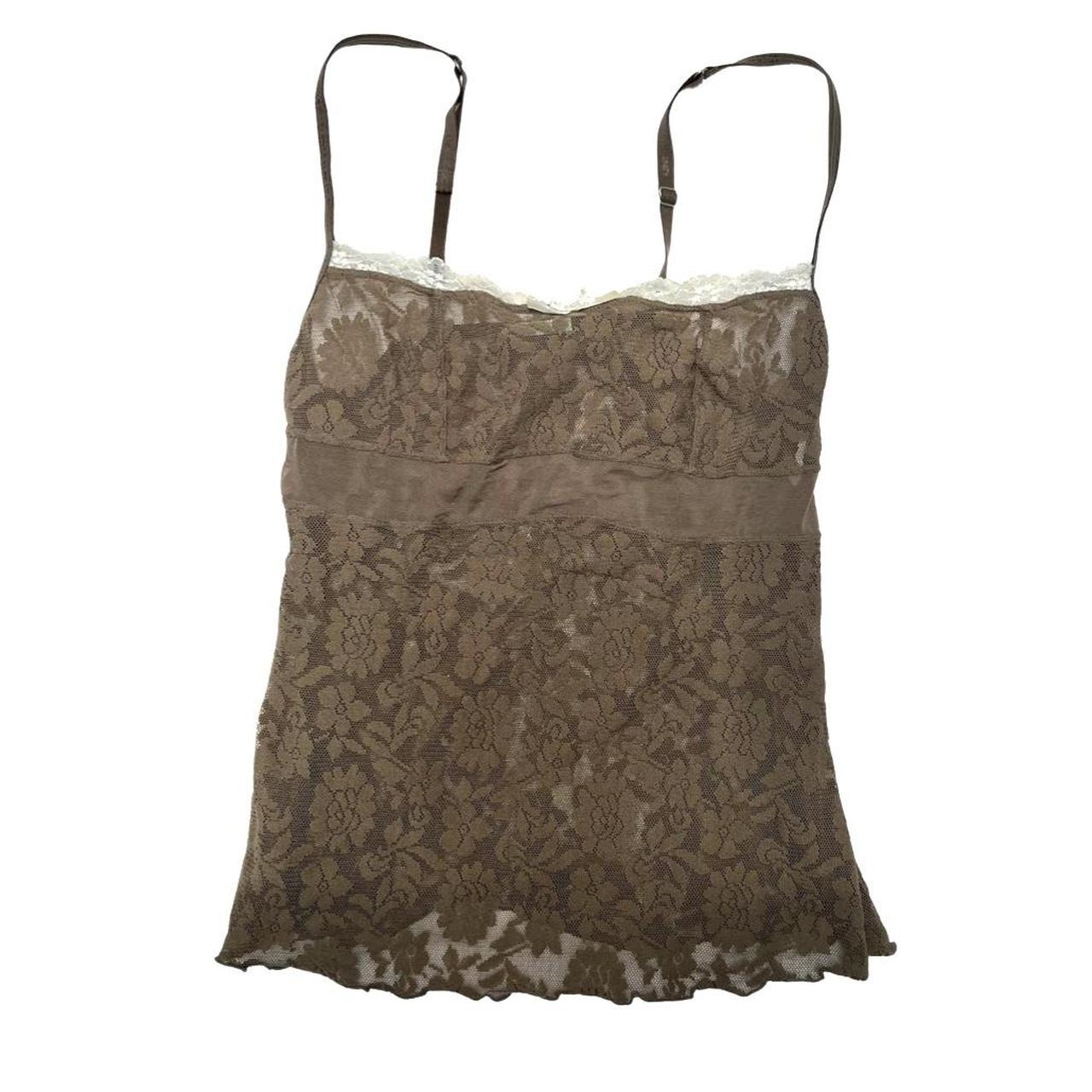 Vintage 00s Benetton brown sheer lace cami top with... - Depop