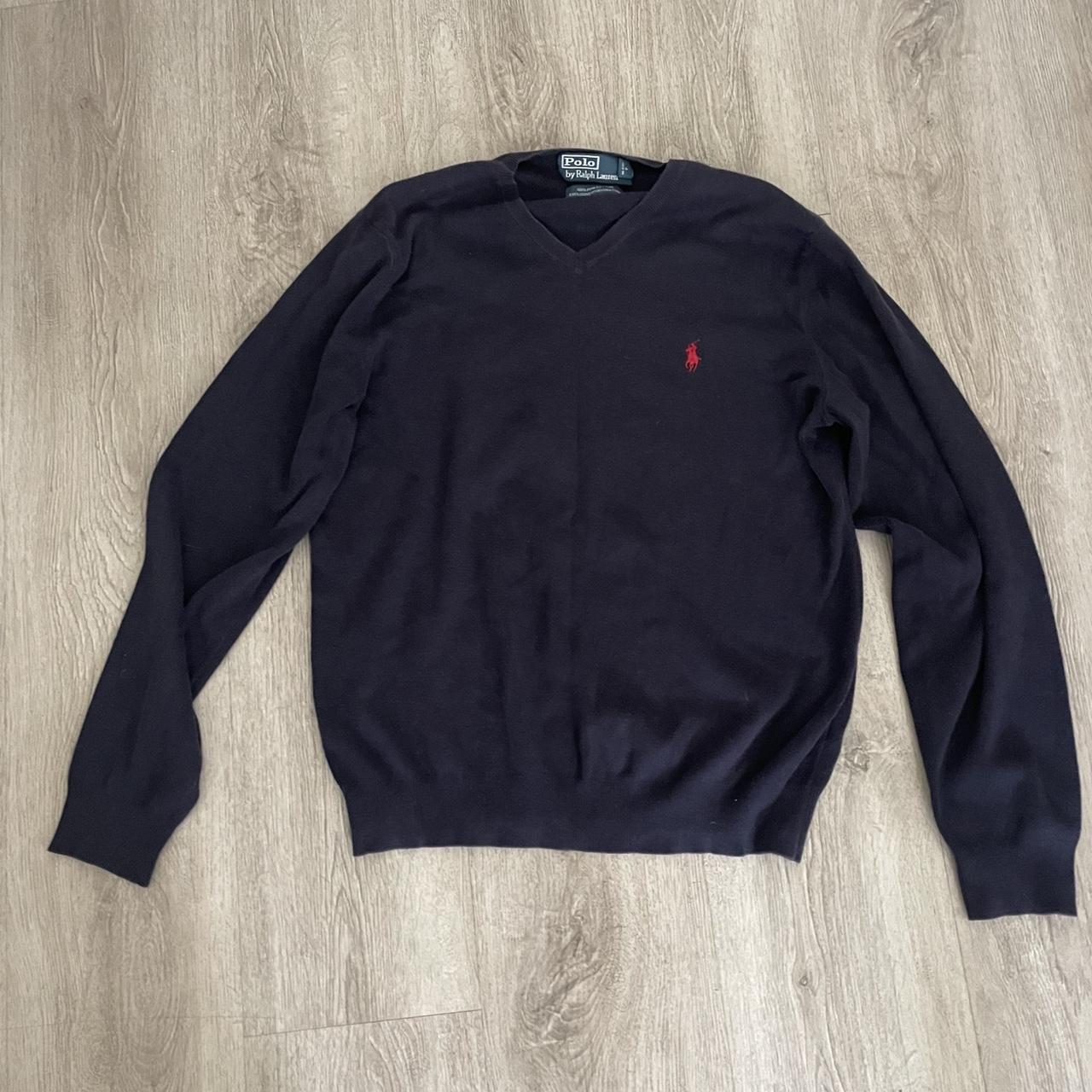 ralph lauren navy knit sweater mens medium free... - Depop