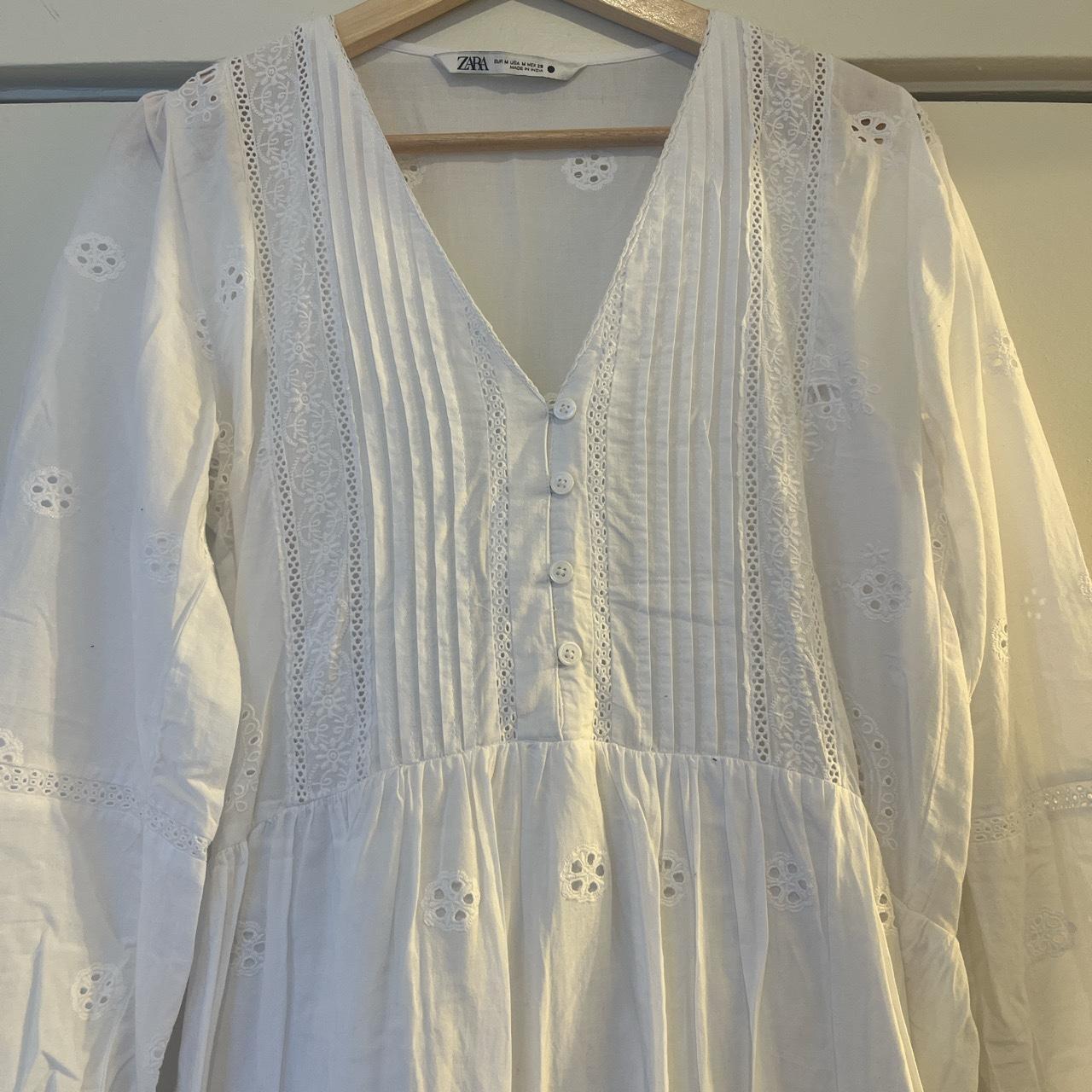 Zara white cotton eyelet midi dress. Worn once - Depop