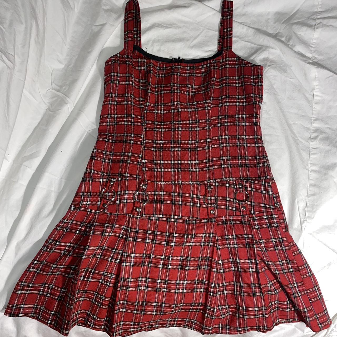 Vintage lip service plaid tartan pleated dress with... - Depop