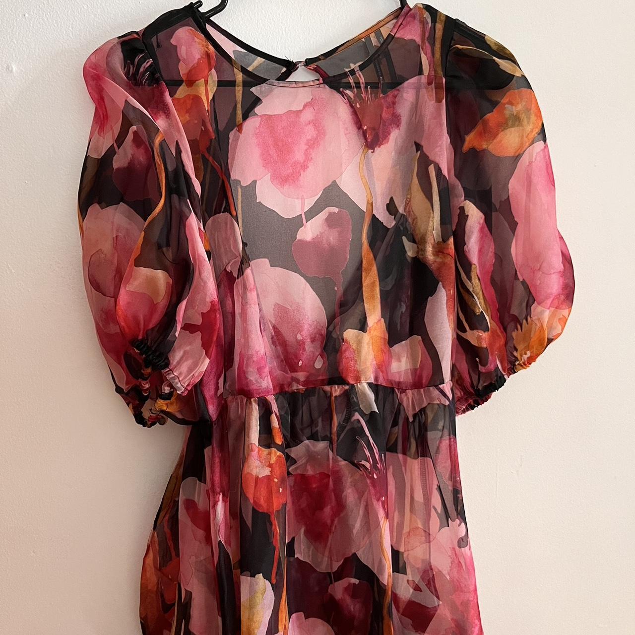 Anthropologie Puff Sleeve Organza Floral Silk Midi Peasant Boho Dress shops Small