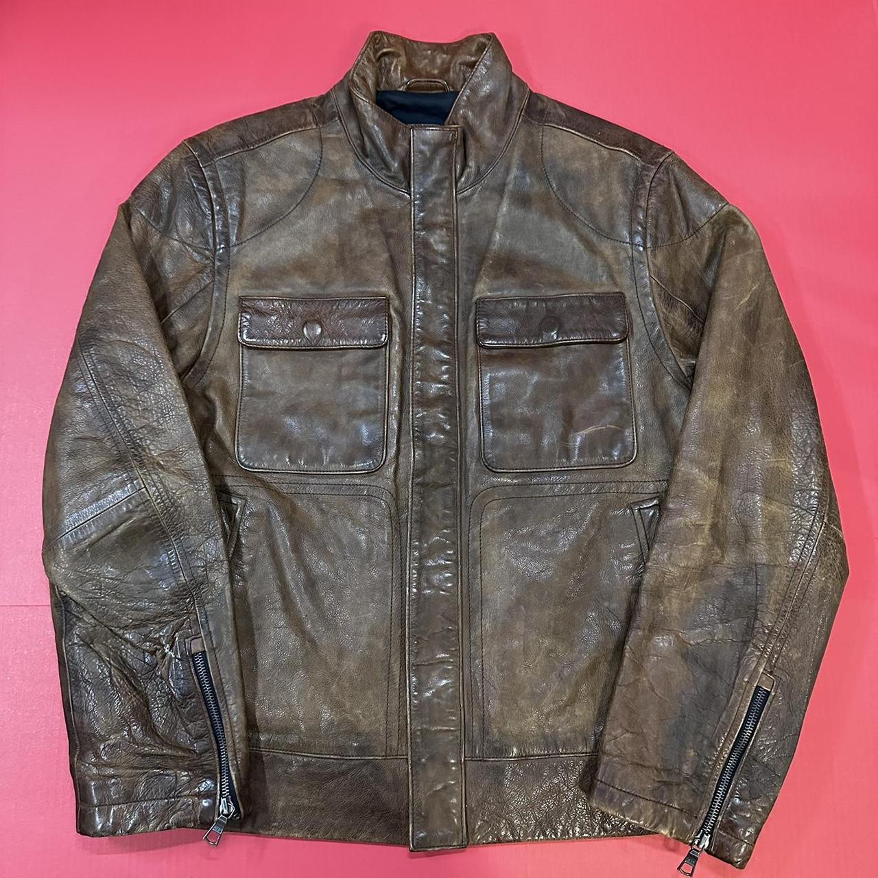 Vintage GAP 100 Genuine Leather Jacket Mens Size... Depop