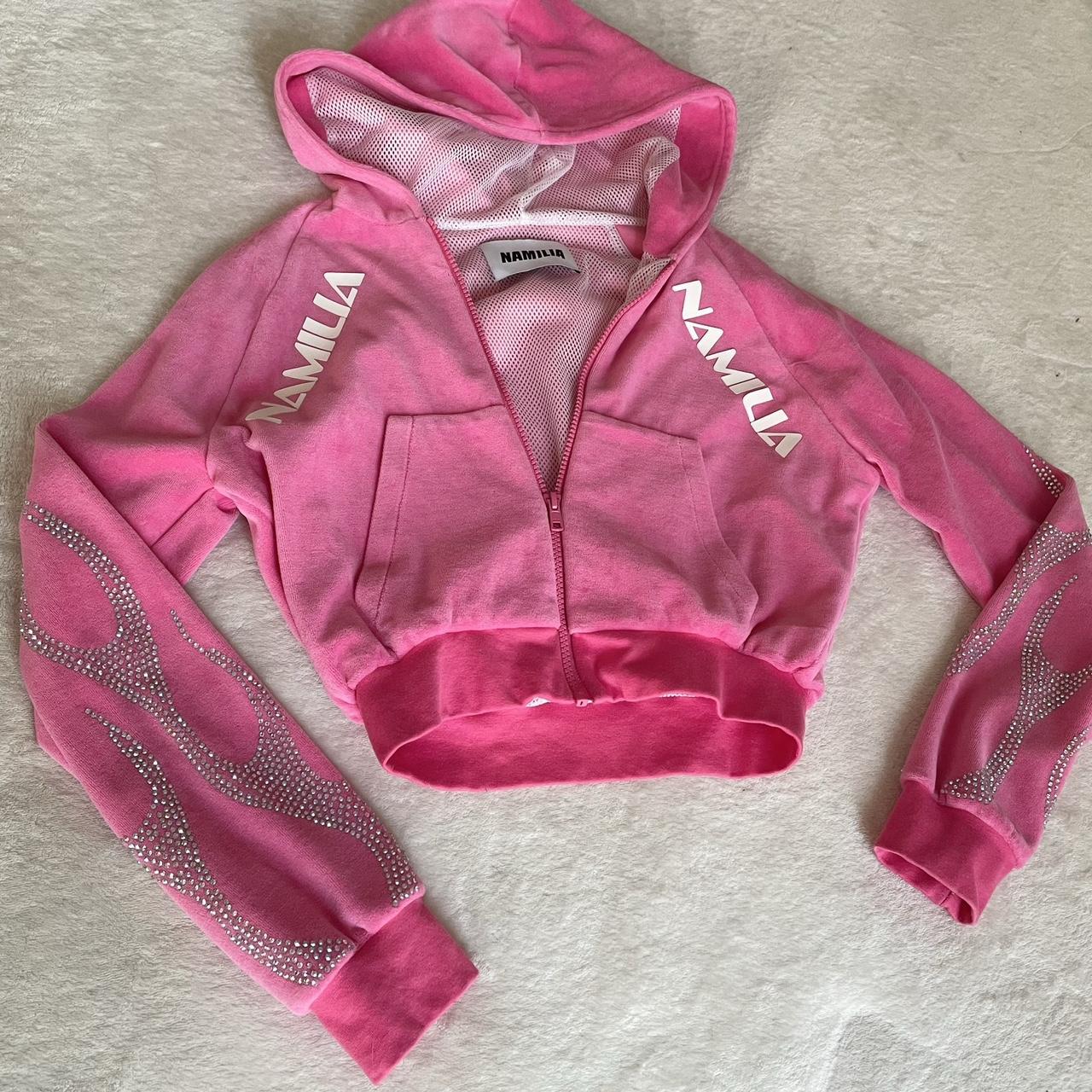 Victoria's Secret PINK Full Zip Bling Hoodie Medium Pink Velour