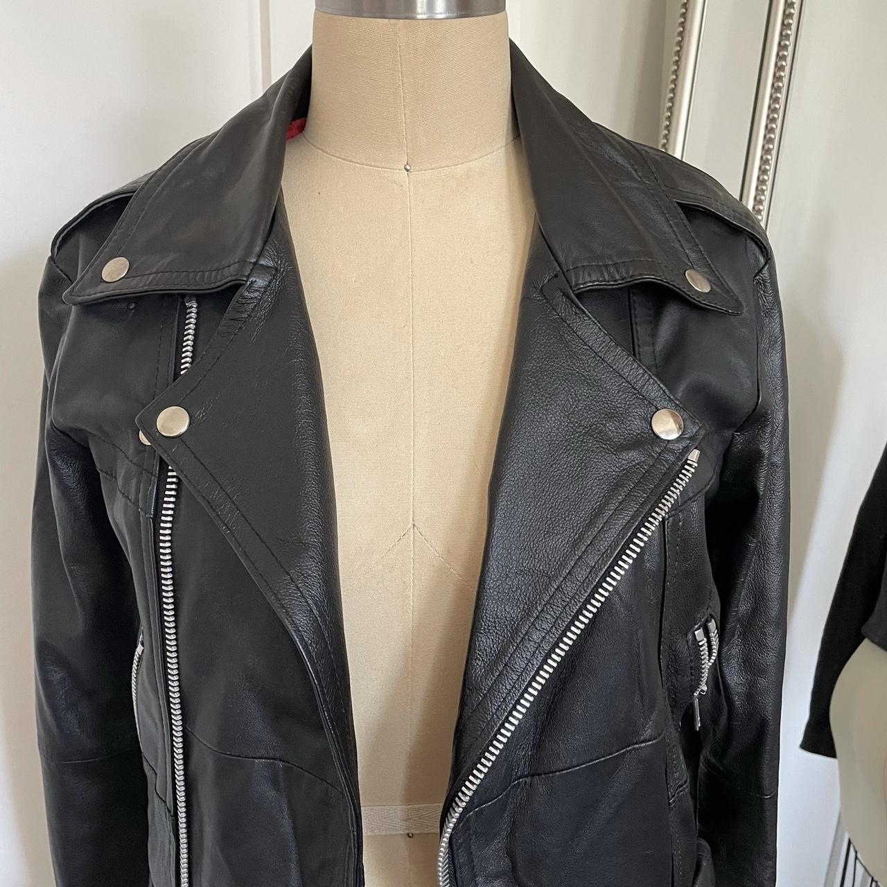 VINTAGE black leather motorcycle jacket. Purchased... - Depop