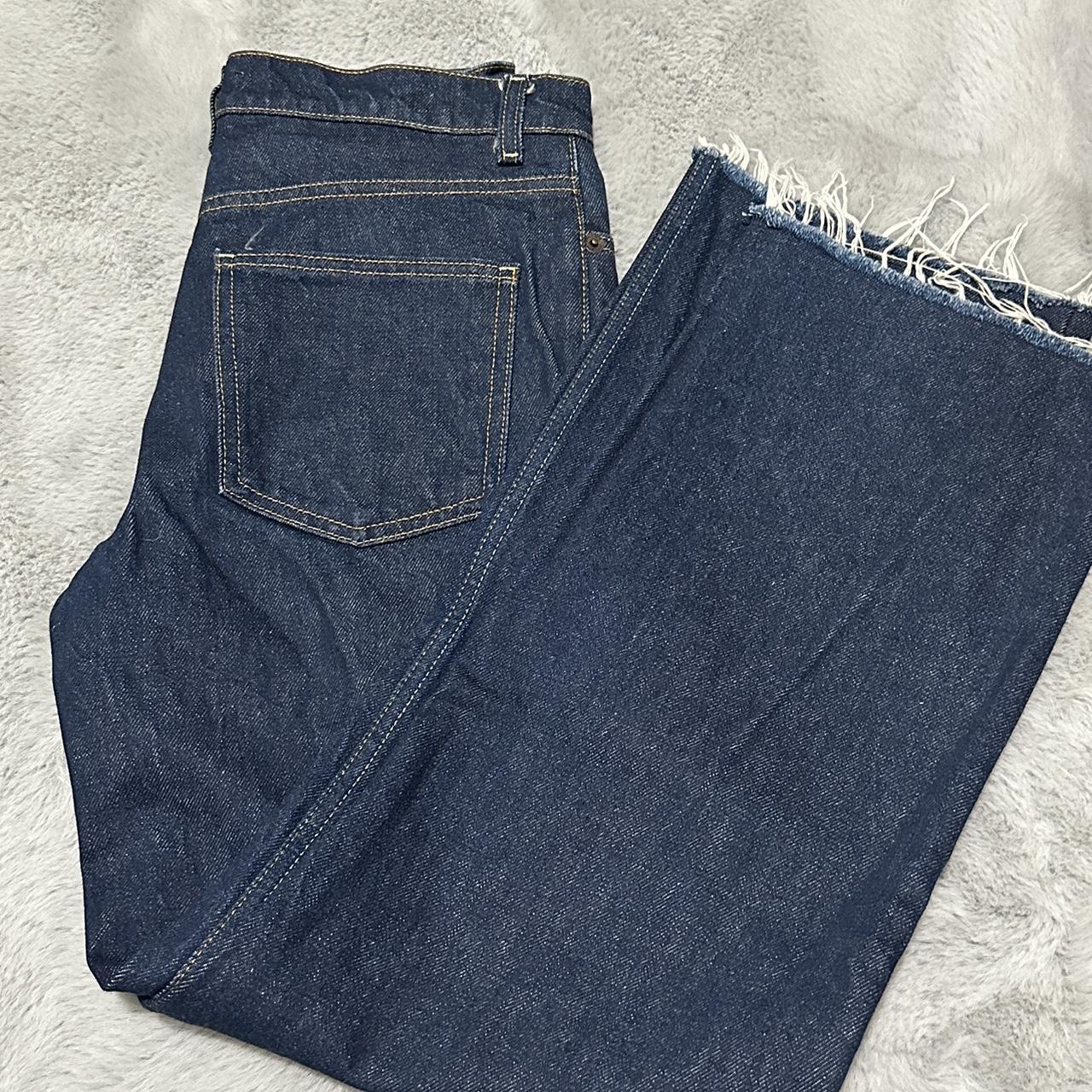 💌 zara straight jeans dark blue color, frayed Depop - Main Image