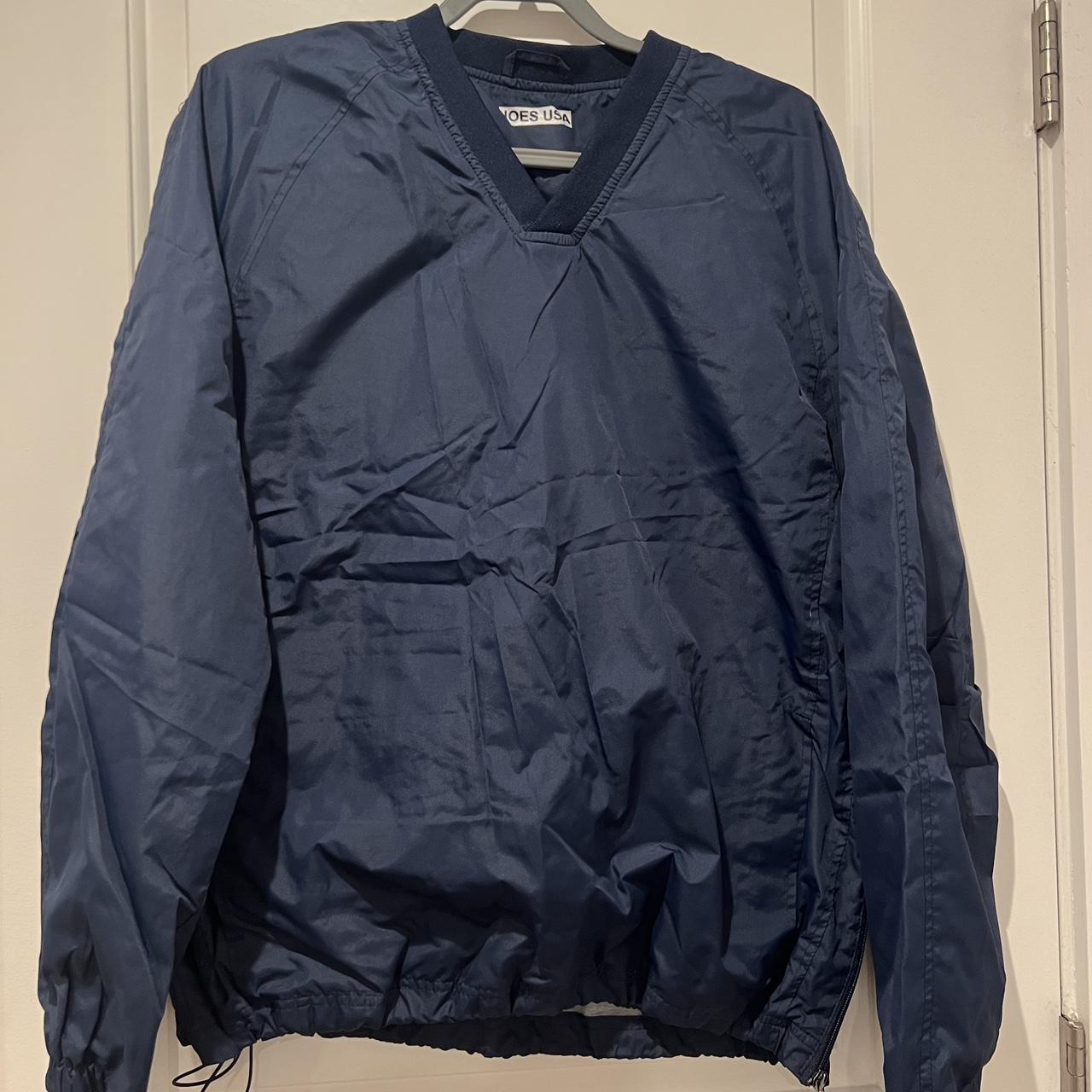 navy blue windbreaker pullover size unknown but i... - Depop