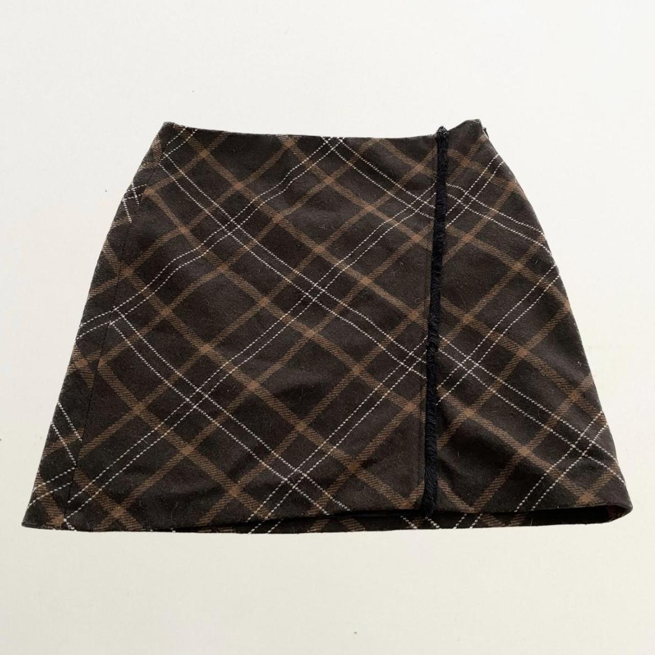 Vintage checkered skirt. In brown, white and black... - Depop