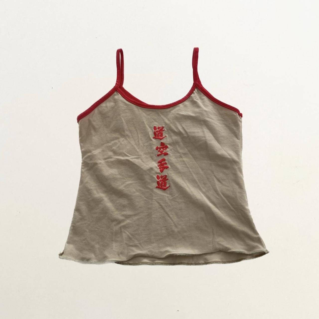 Vintage beige and red vest. In super stretchy and... - Depop