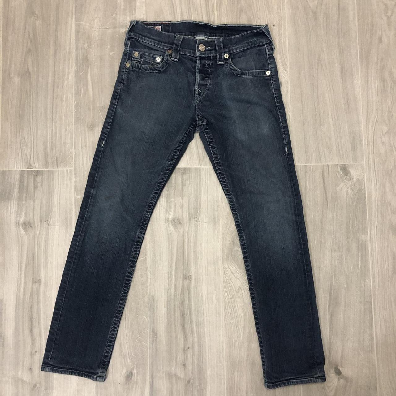 True Religion Men's Geno Relaxed Slim Fit Dark Blue... - Depop