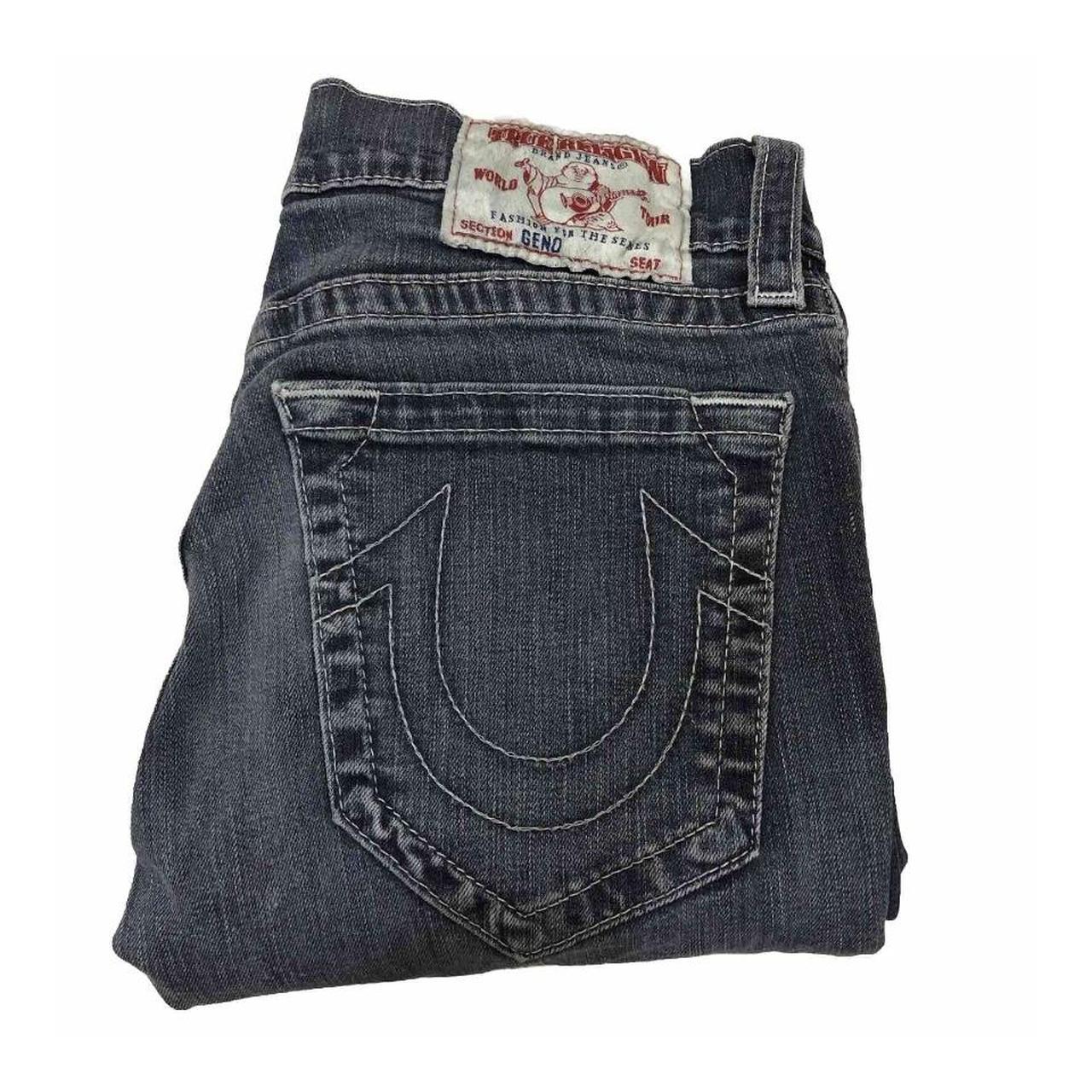 True Religion Men's Geno Relaxed Slim Fit Dark Blue... - Depop