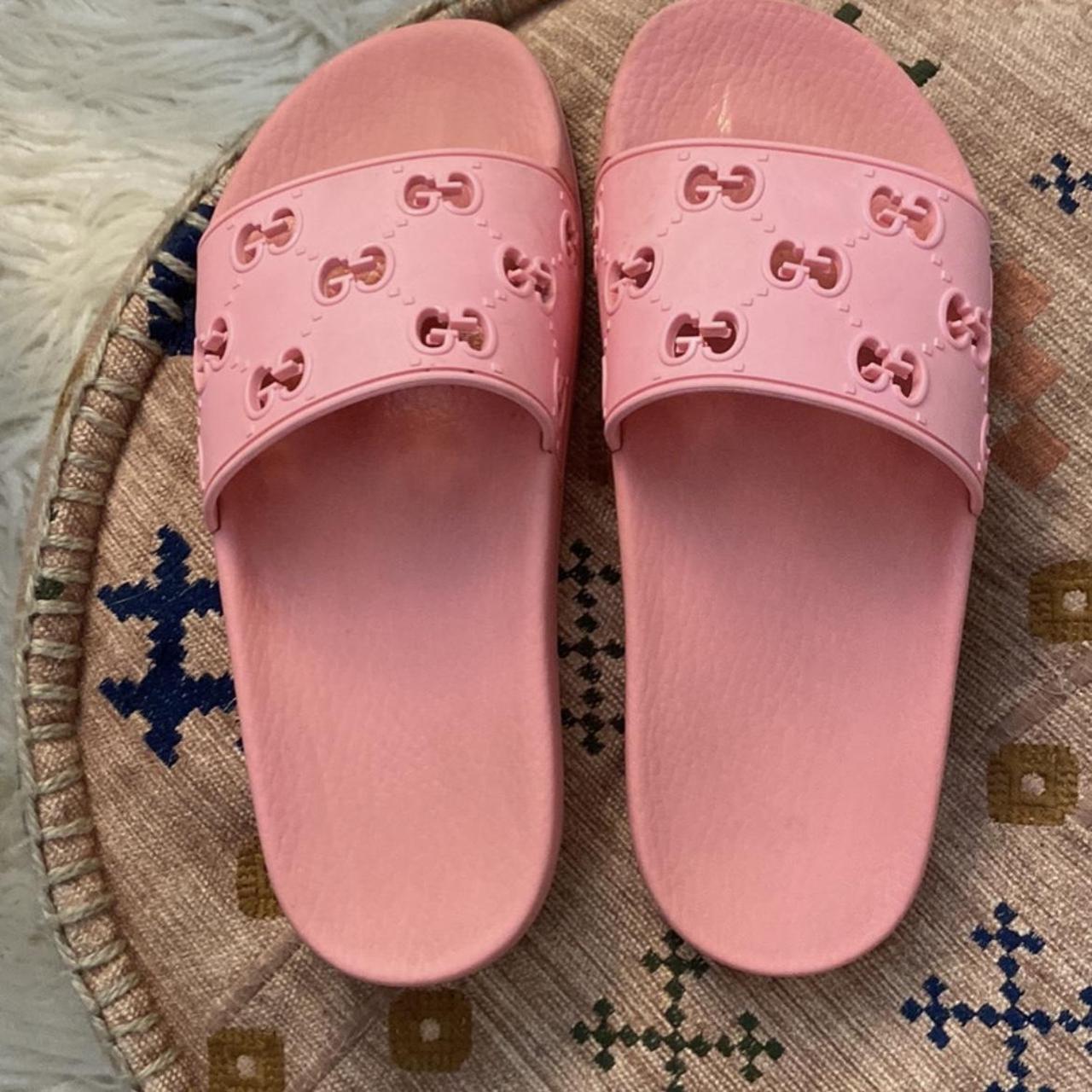 Pink gucci hot sale slides womens