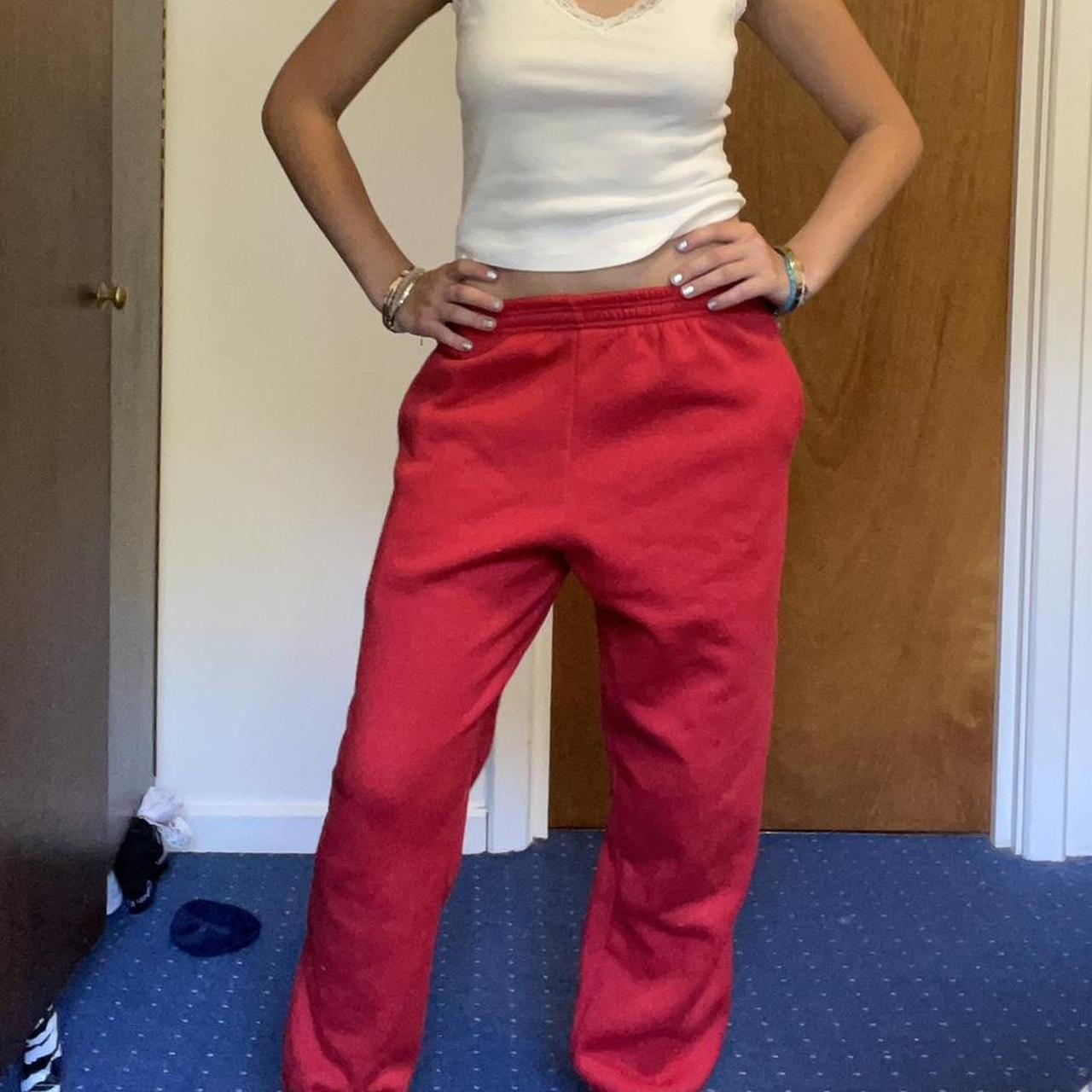 Red jogging bottoms red sweatpants Depop