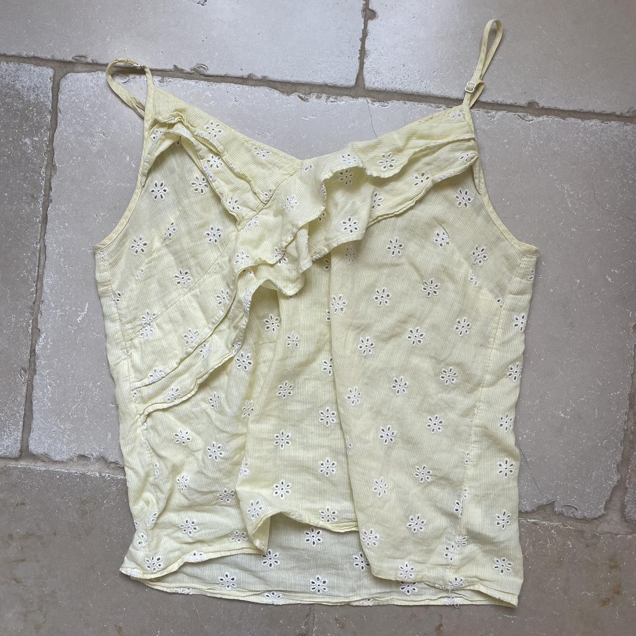 Yellow summer cami floral pattern ruffle Size 10... - Depop