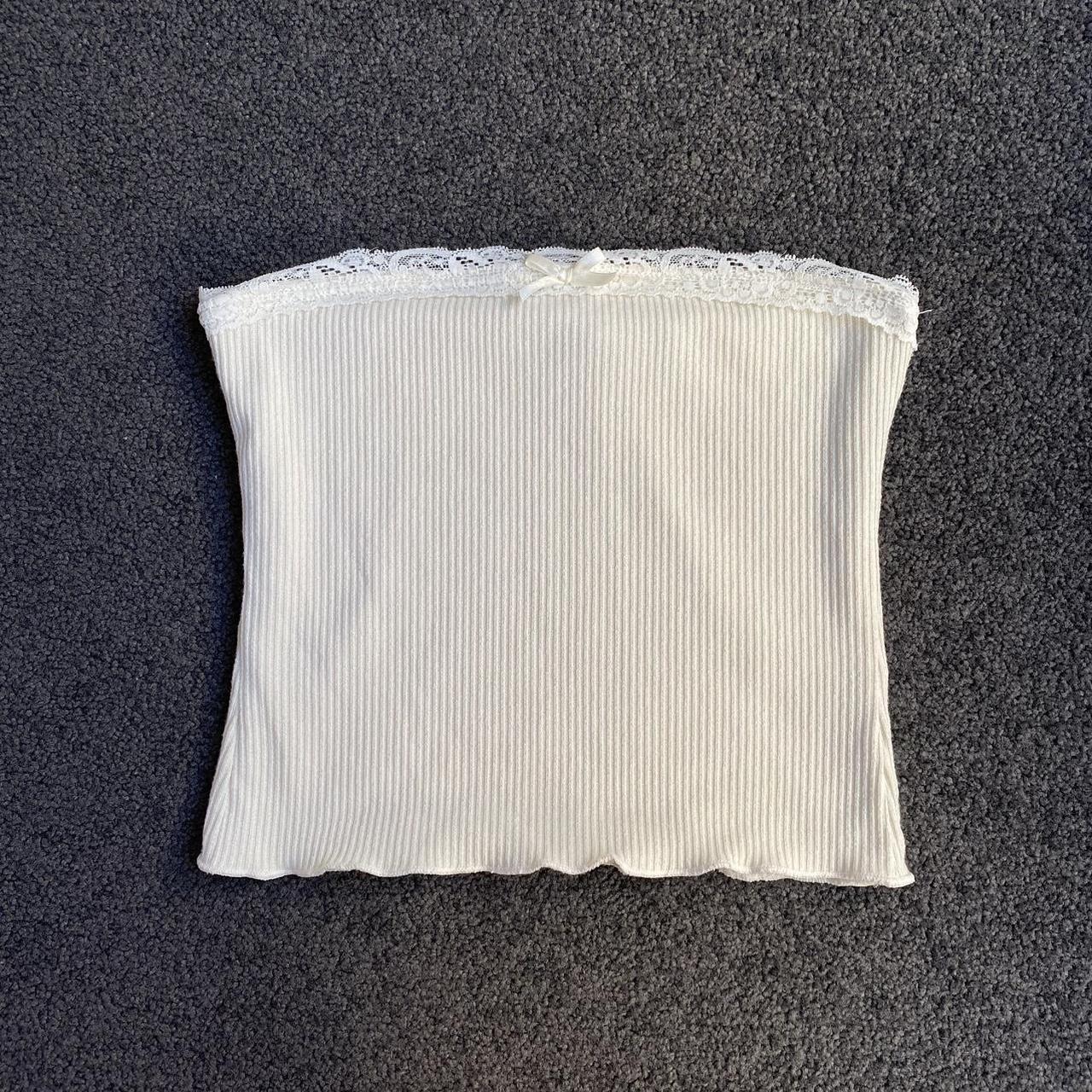 Lace Ribbed Tube Top This cream ribbed tube top... - Depop