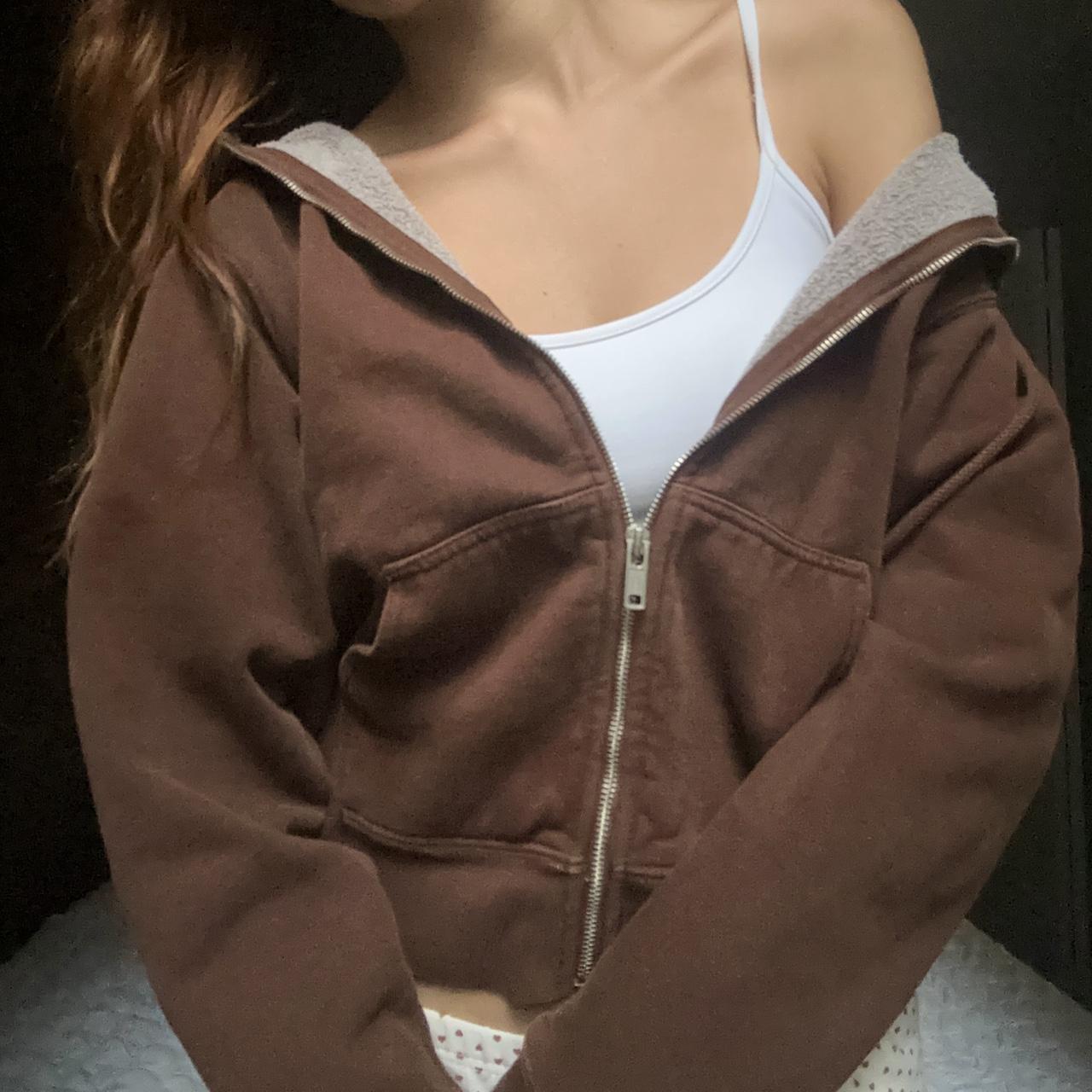 Brandy Melville brown zip up hoodie Discontinued, no... Depop