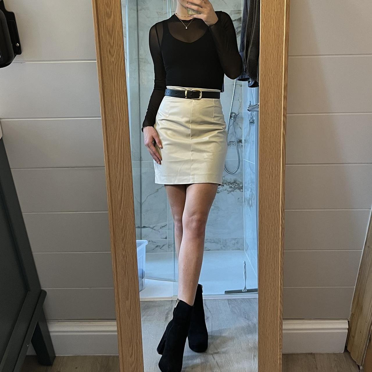 H&m Leather Pencil Skirt Ladies Greige Leather Look Pencil