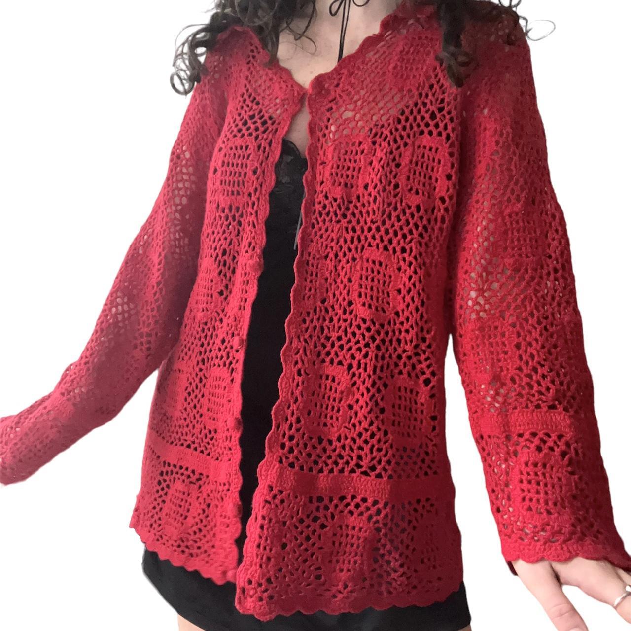 *̥˚vintage red crochet cardigan *̥˚ all original... Depop