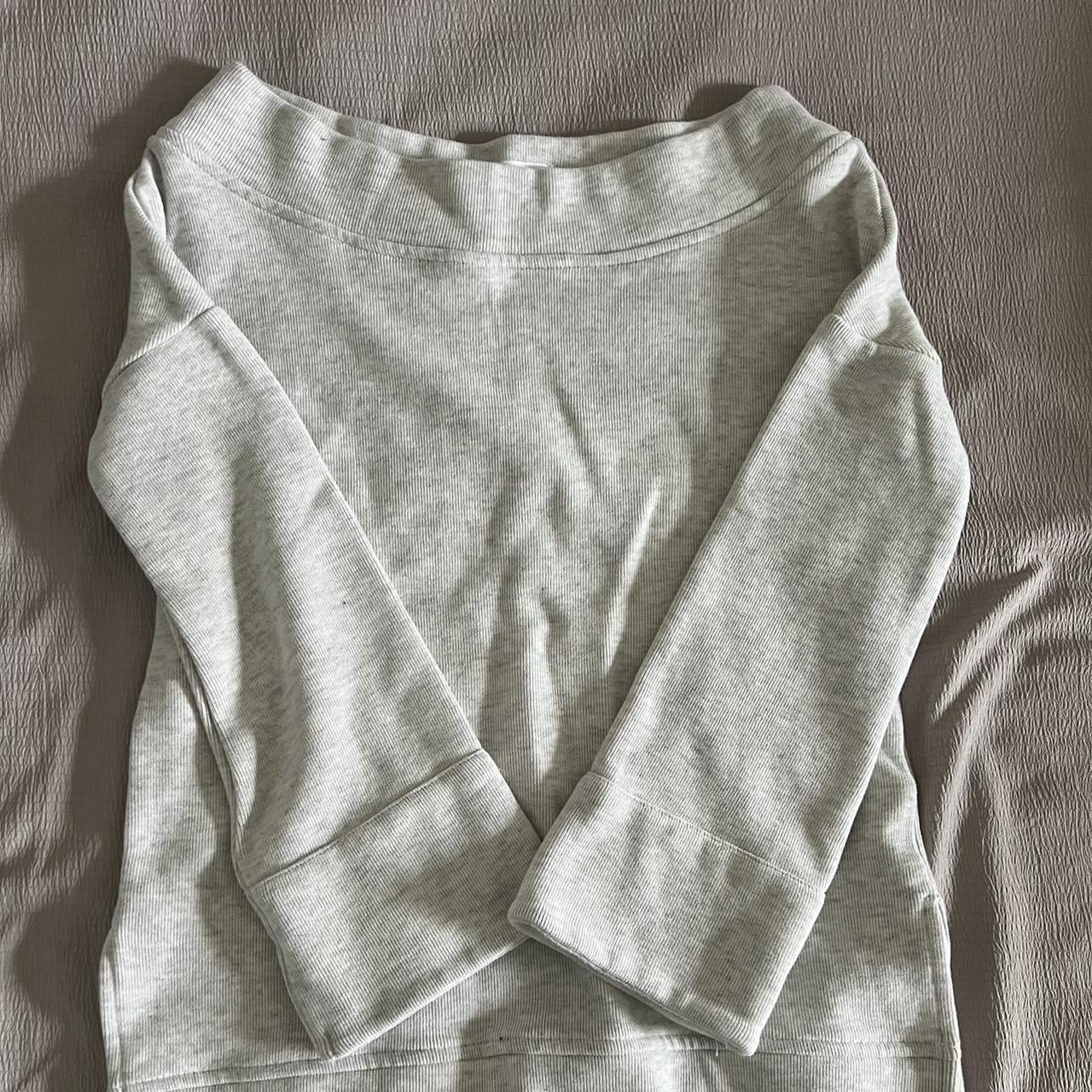 Grey Off the Shoulder Sweater “Pilates princes”... - Depop