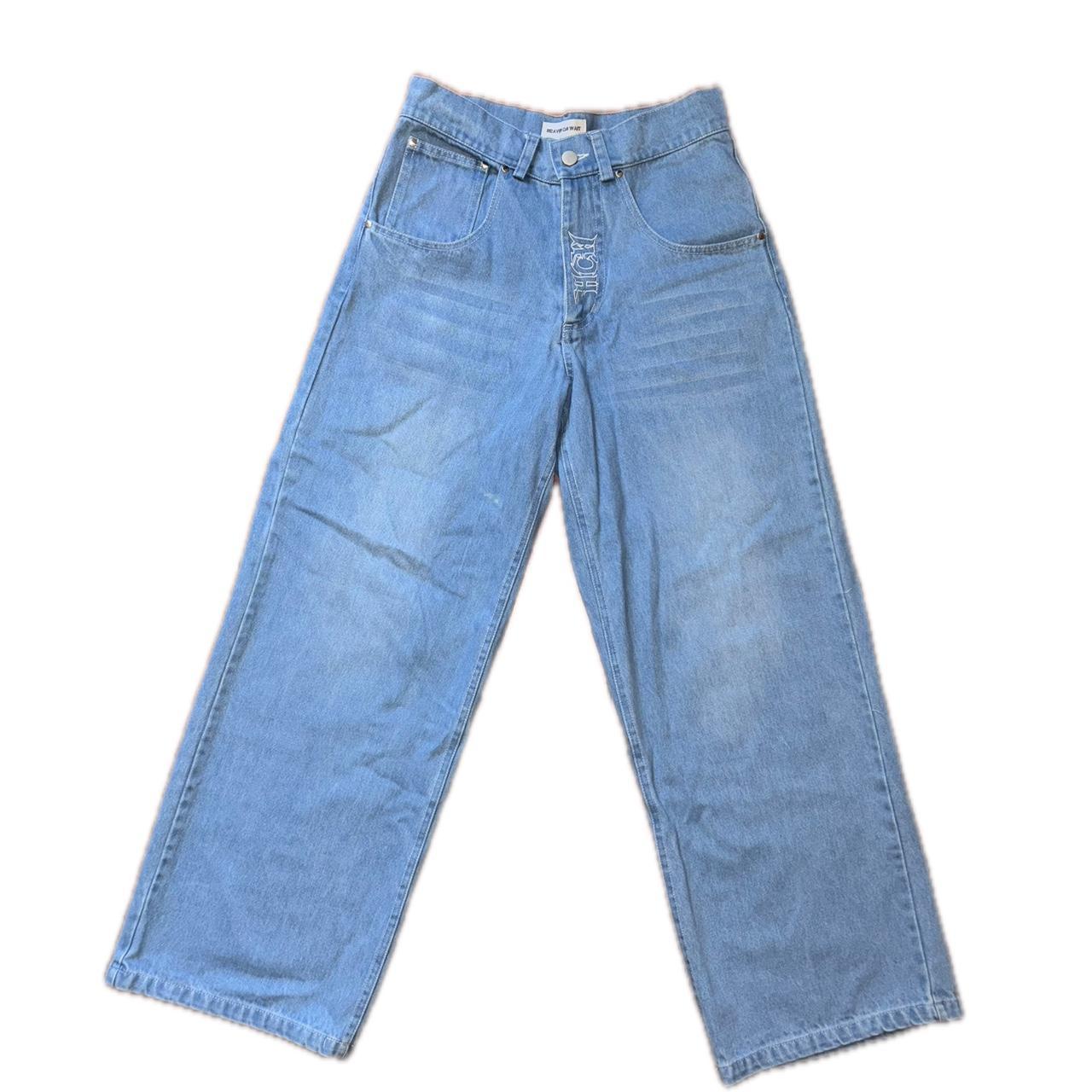 Heaven Can Wait Skull Jeans Light Blue Denim Baggy | Depop
