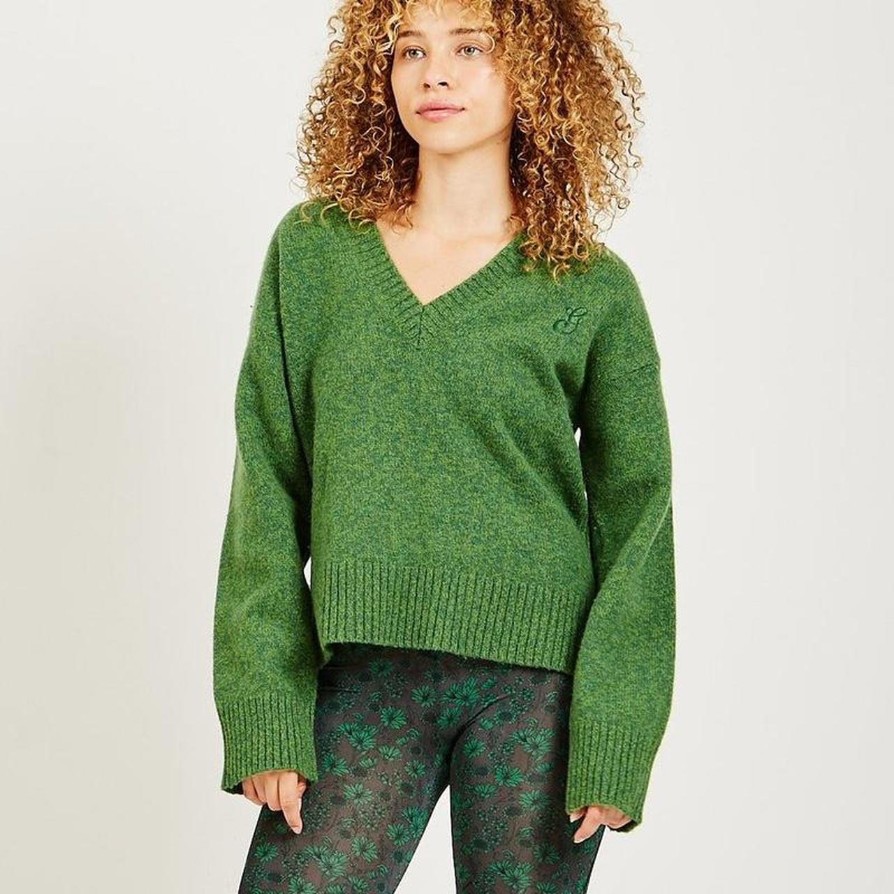 Ganni Green Oversized V neck Jumper Ganni