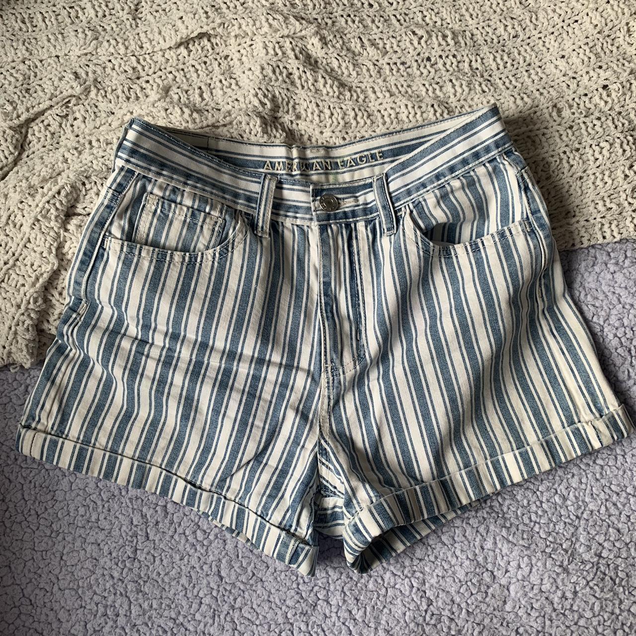 American eagle blue on sale and white striped shorts