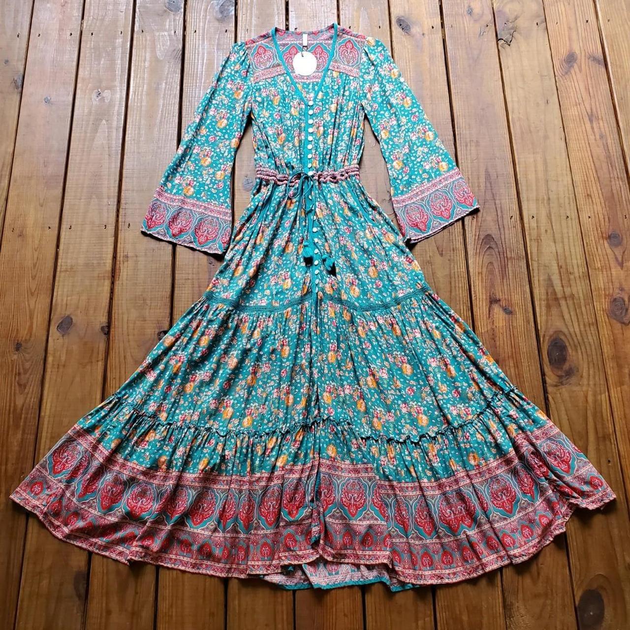 Spell Women's Orange and Green Dress Depop