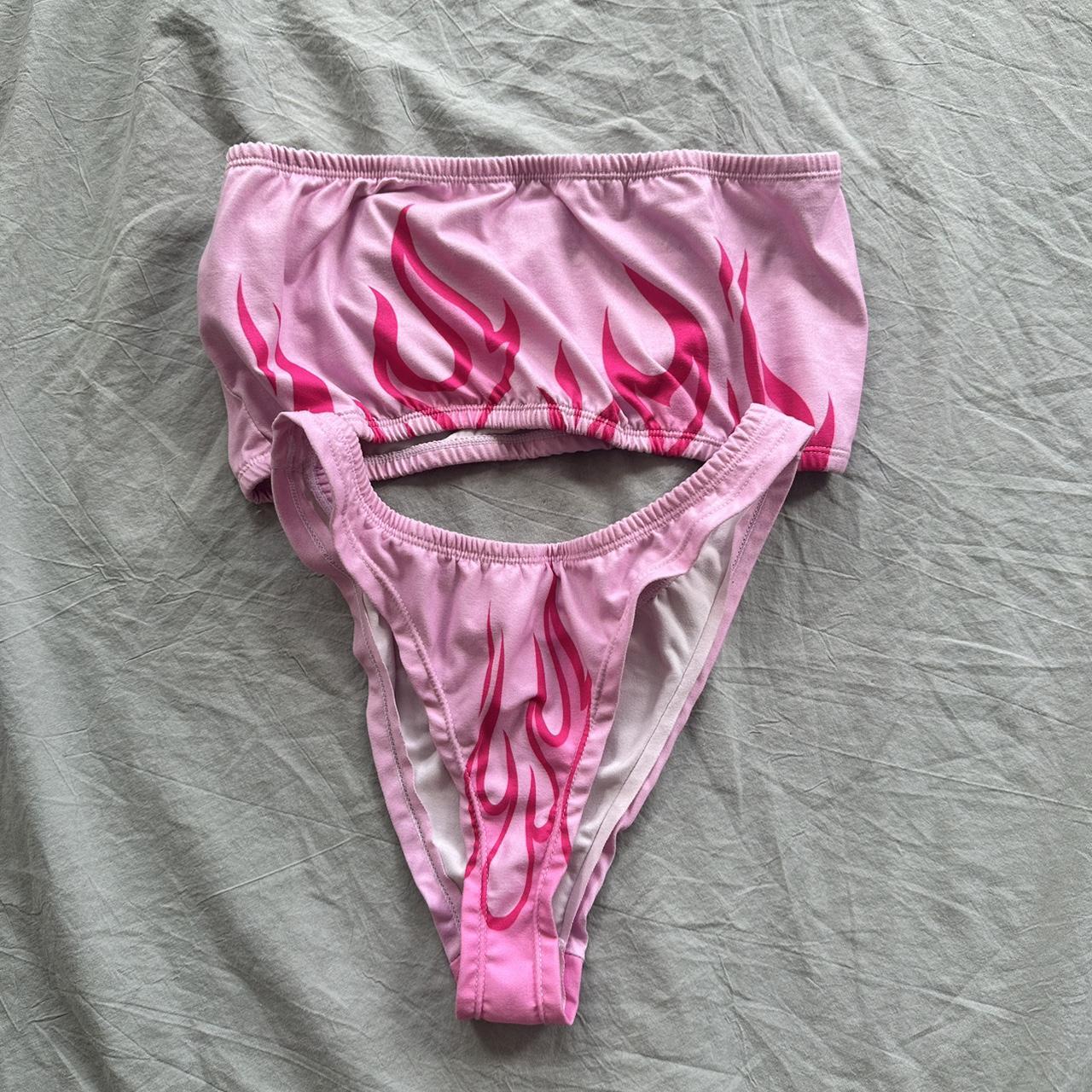 Super cute, pink fire bandeau and panty set. From... - Depop