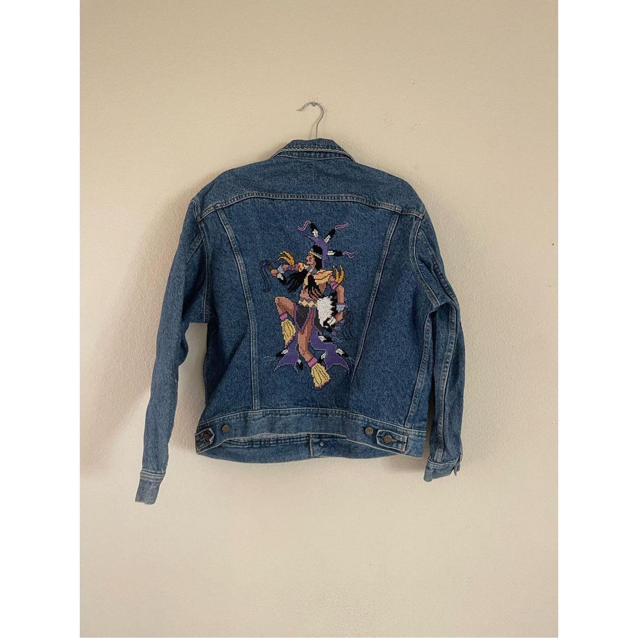 Vintage Lee crossstitch Native American dancer denim... - Depop