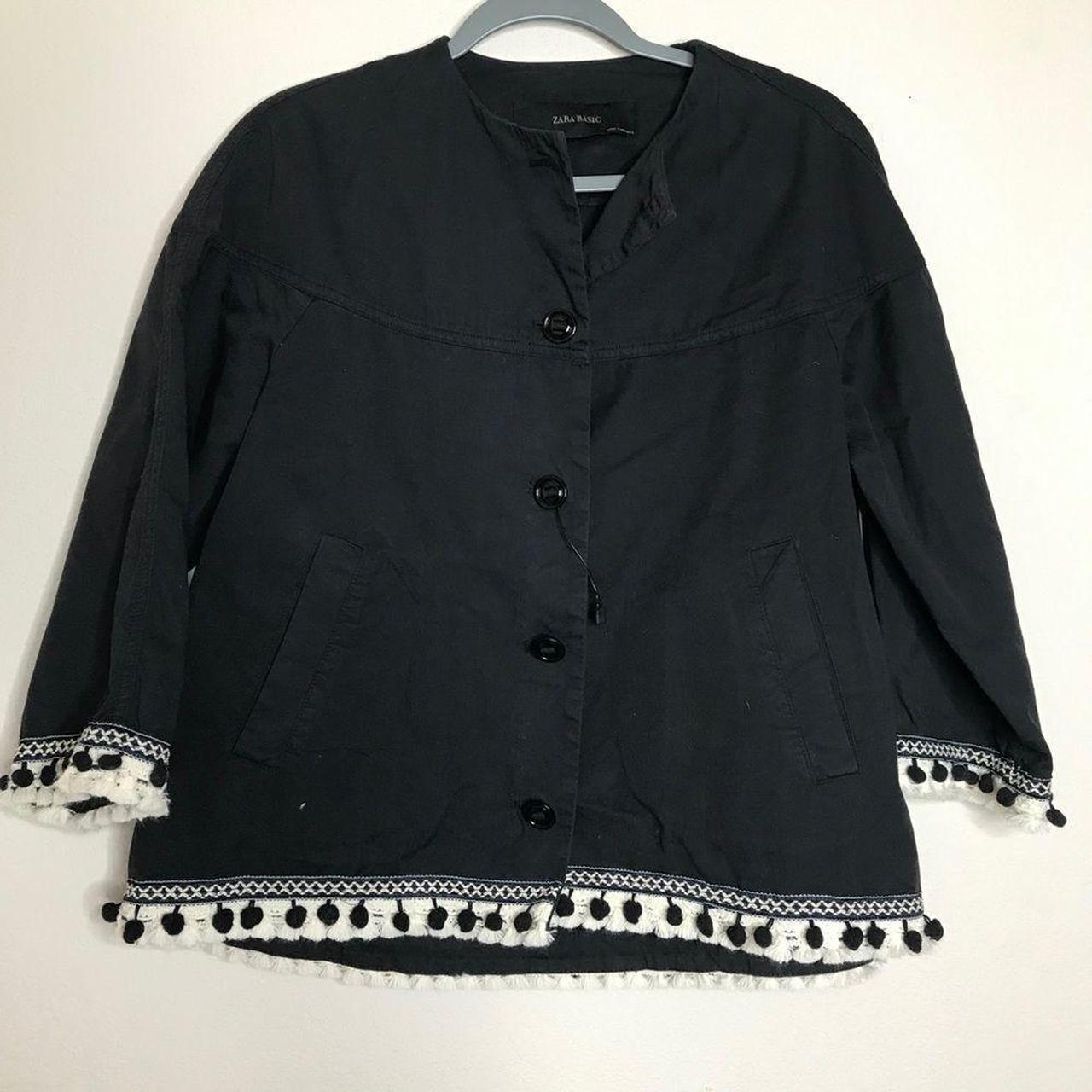 Zara, Sweaters, Zara Woman Dark Taupe Black Blanket Shawl Collar Cardigan  With Fringe