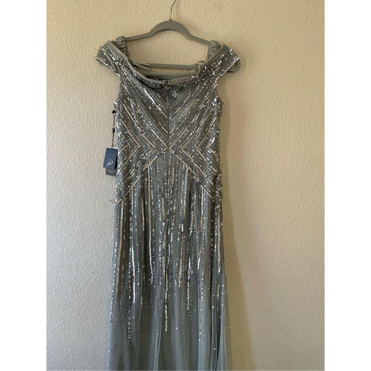 NWT Adrianna papell grey beaded long gown size 4