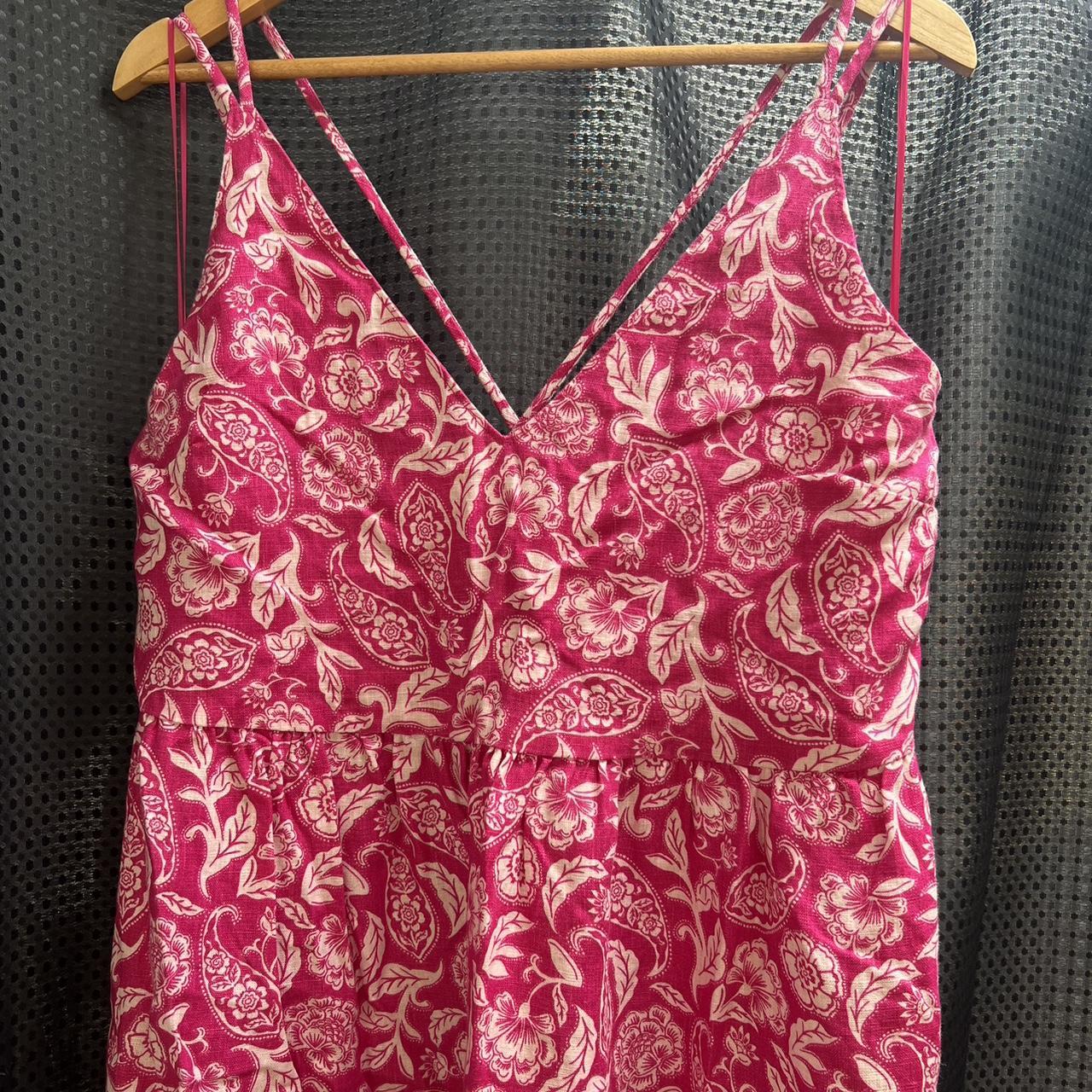 witchery hot pink linen maxi dress 100% linen with... - Depop