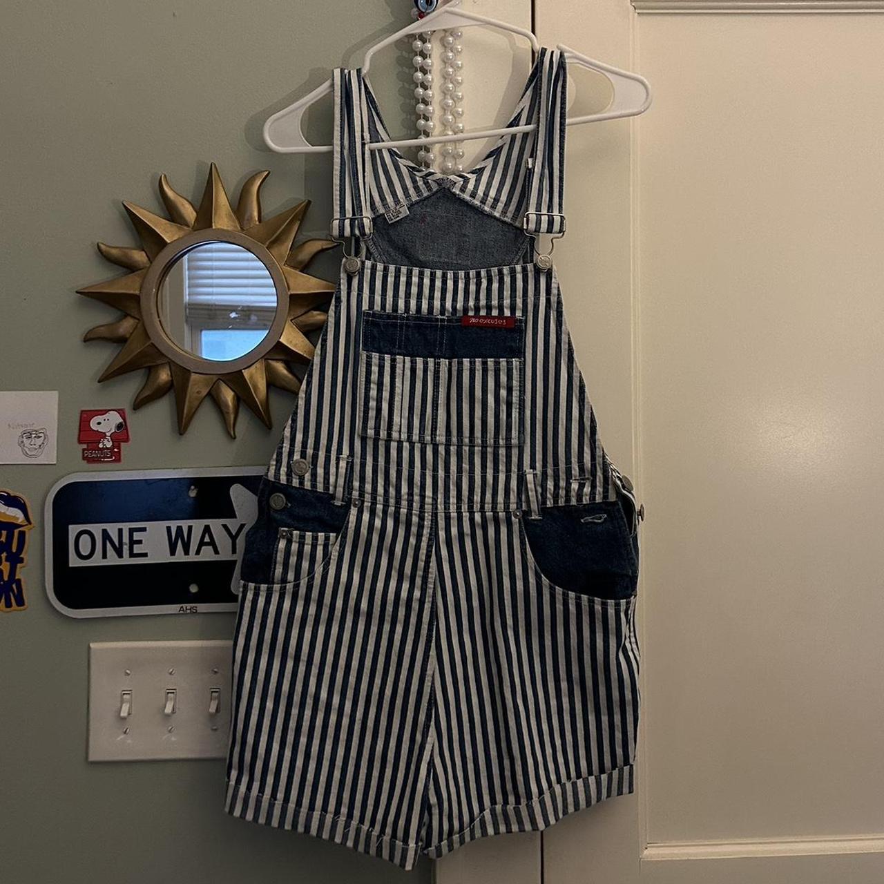 Vintage No Excuses Overalls White & Denim Stripes - Depop