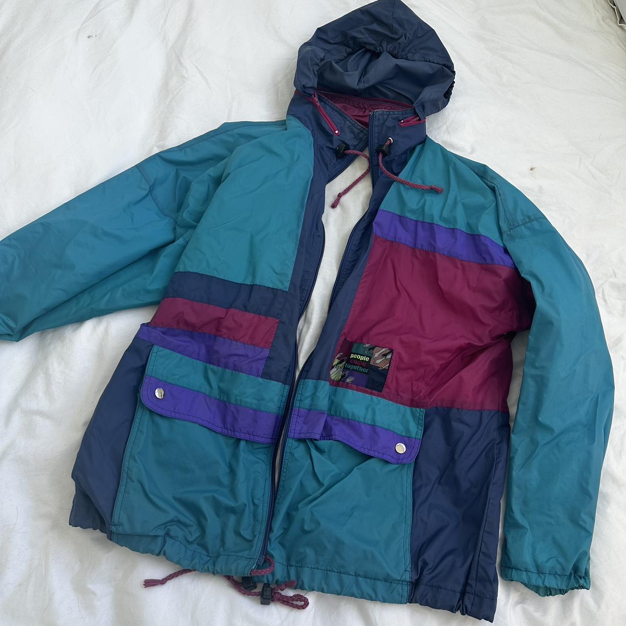Multicolour vintage parka coat. Unisex. Size L.... - Depop
