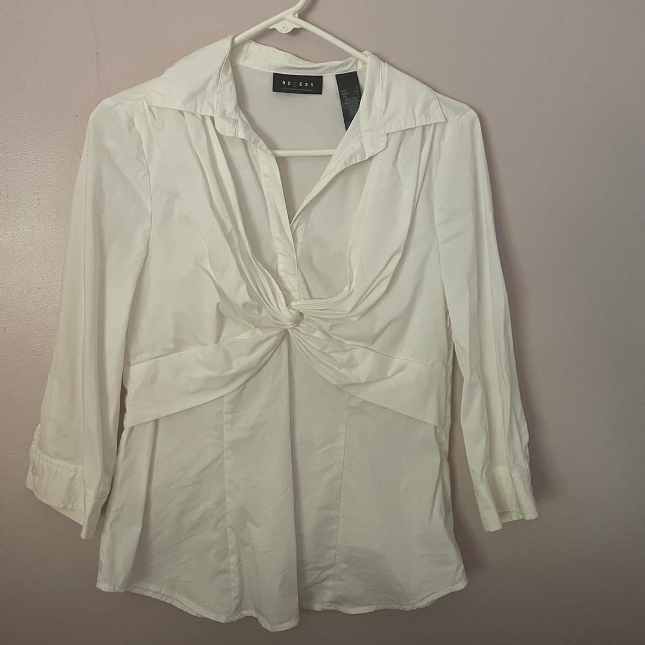 Liz Claiborne Women's Cream and White Shirt | Depop