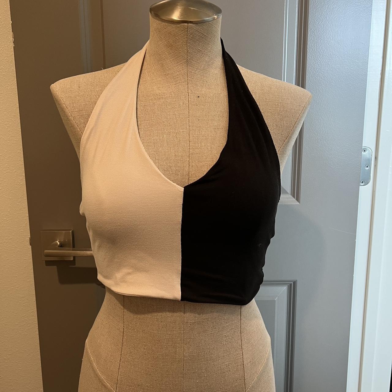 White Colour Block Halter Neck Top, Cropped Tops