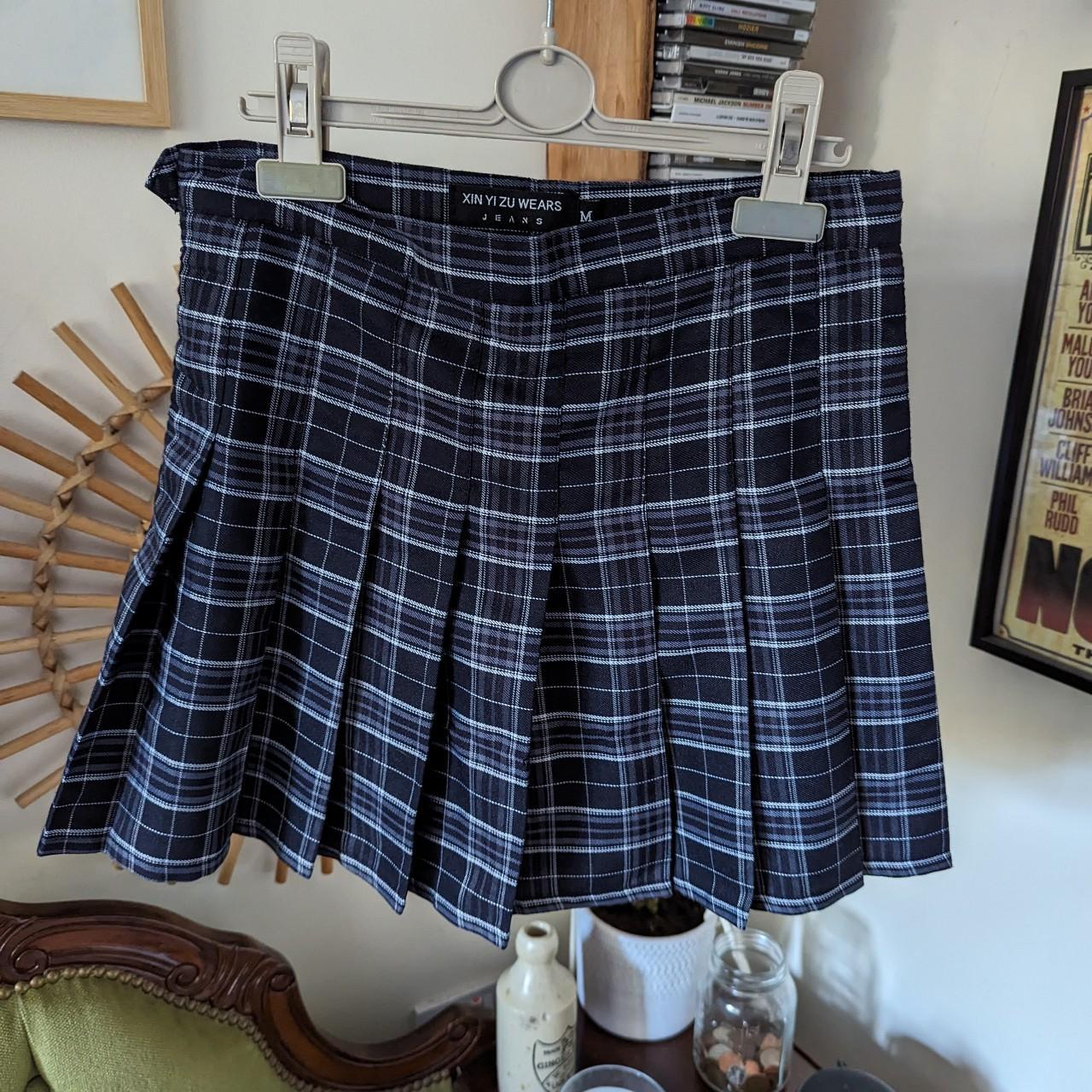 Navy blue plaid mini skirt ITEM DETAILS Super. Depop