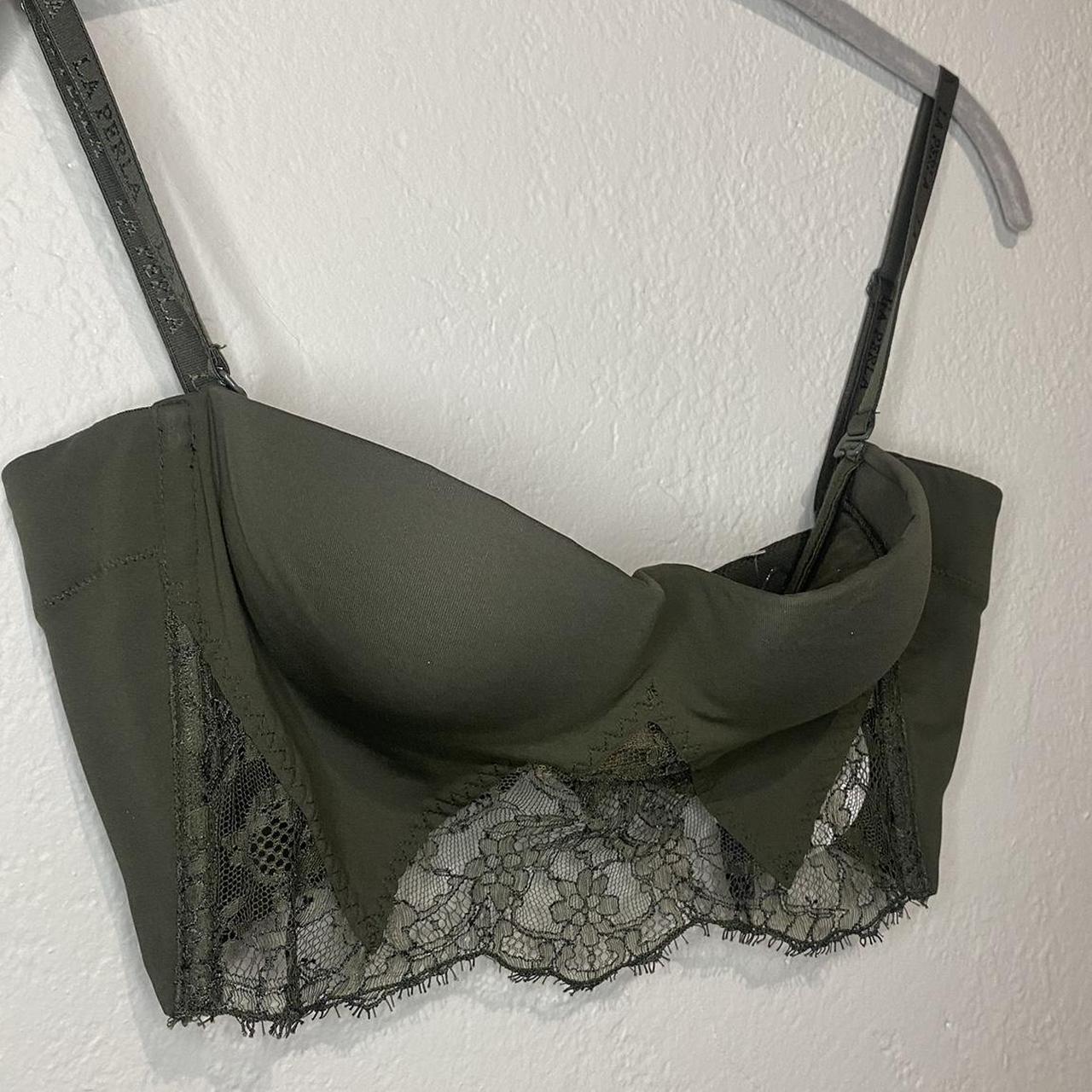 La Perla dark green push up bustier bra with lace. - Depop