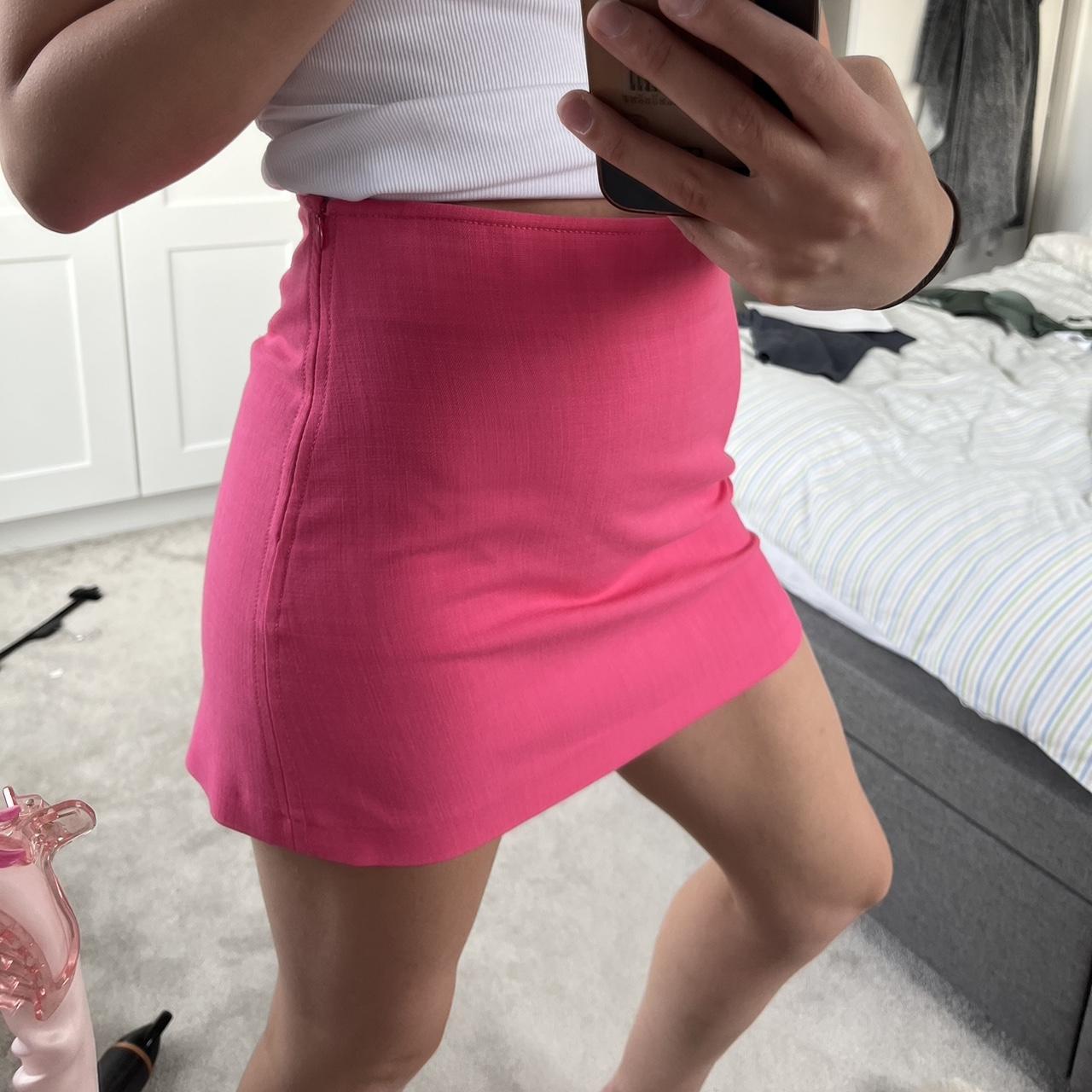 Zara bright pink a line mini skirt zip on the. Depop