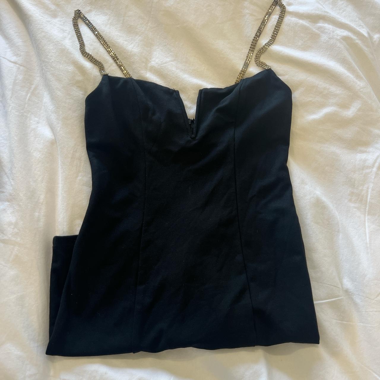 black bodycon mini dress with sparkly diamond straps - Depop