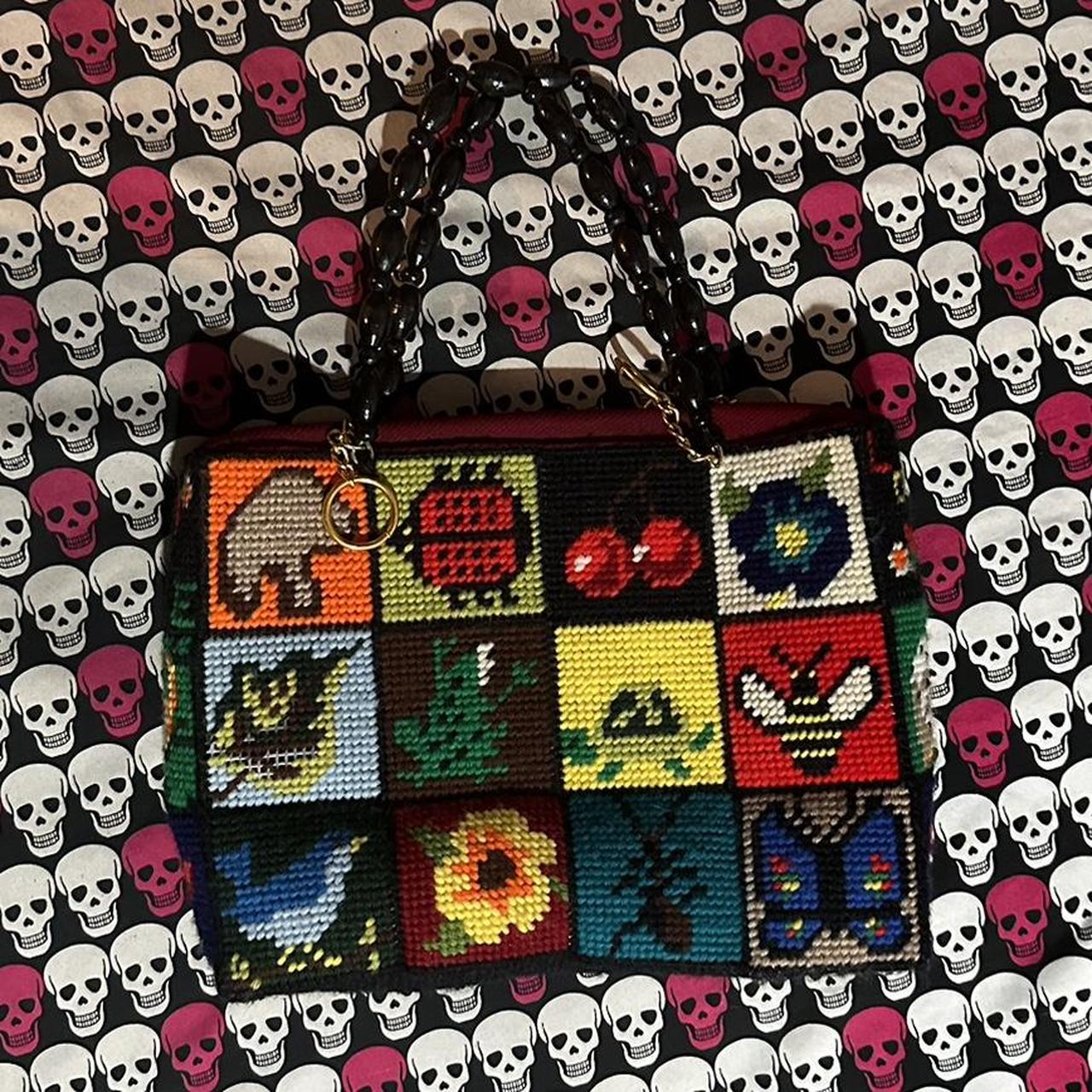 70s vintage cross stitch needlepoint bag handmade - Depop